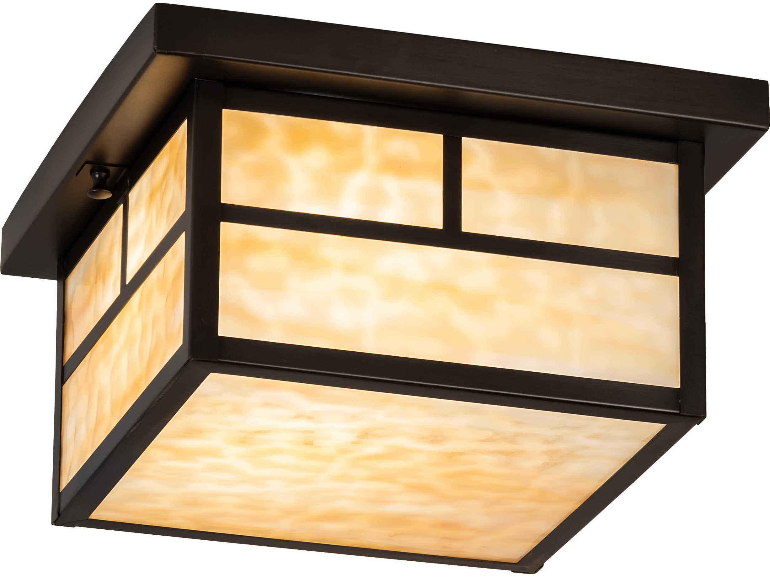 Meyda Hyde Park T Mission 2-Light Craftsman Brown Off White Glass Geometric Flush Mount