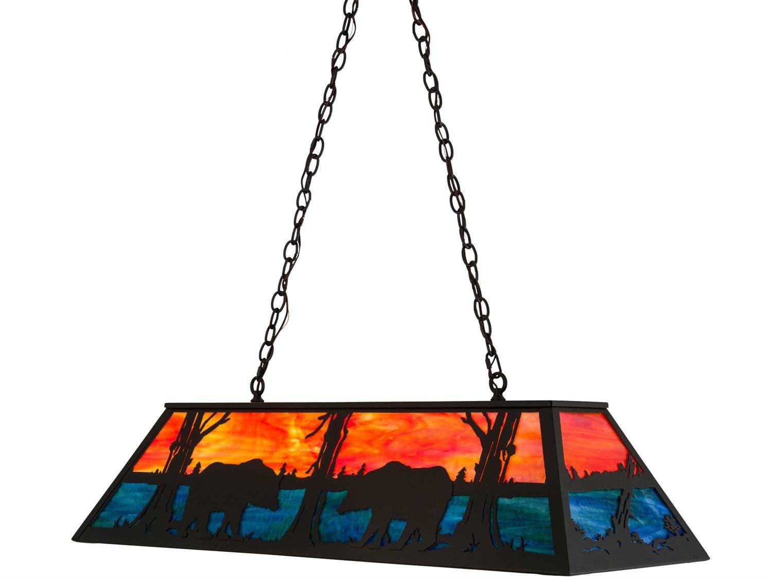 Meyda Bear At Lake 6-Light Bronze Glass Island Pendant