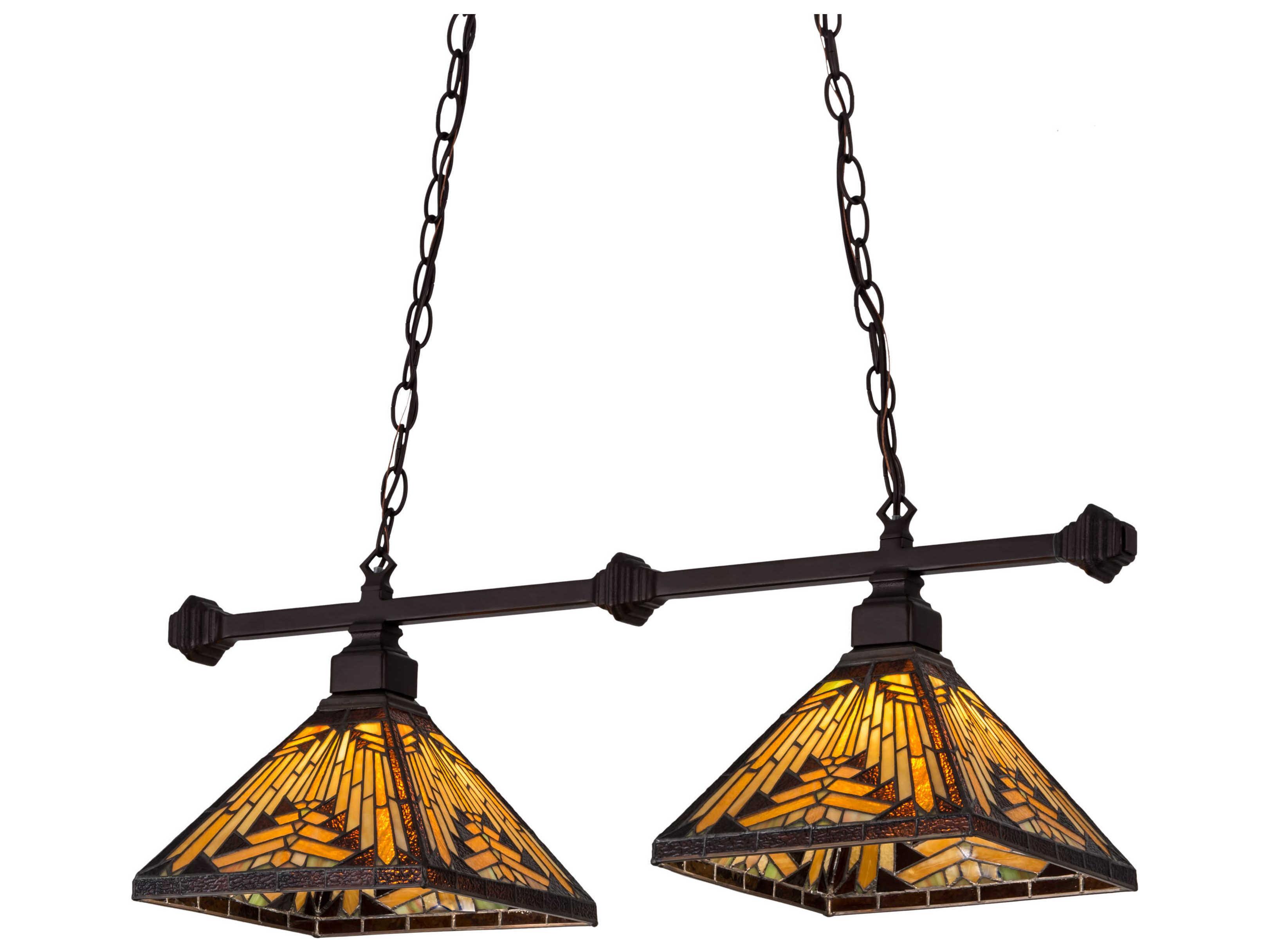 Meyda Nuevo Mission 2-Light Bronze Glass Tiffany Island Pendant