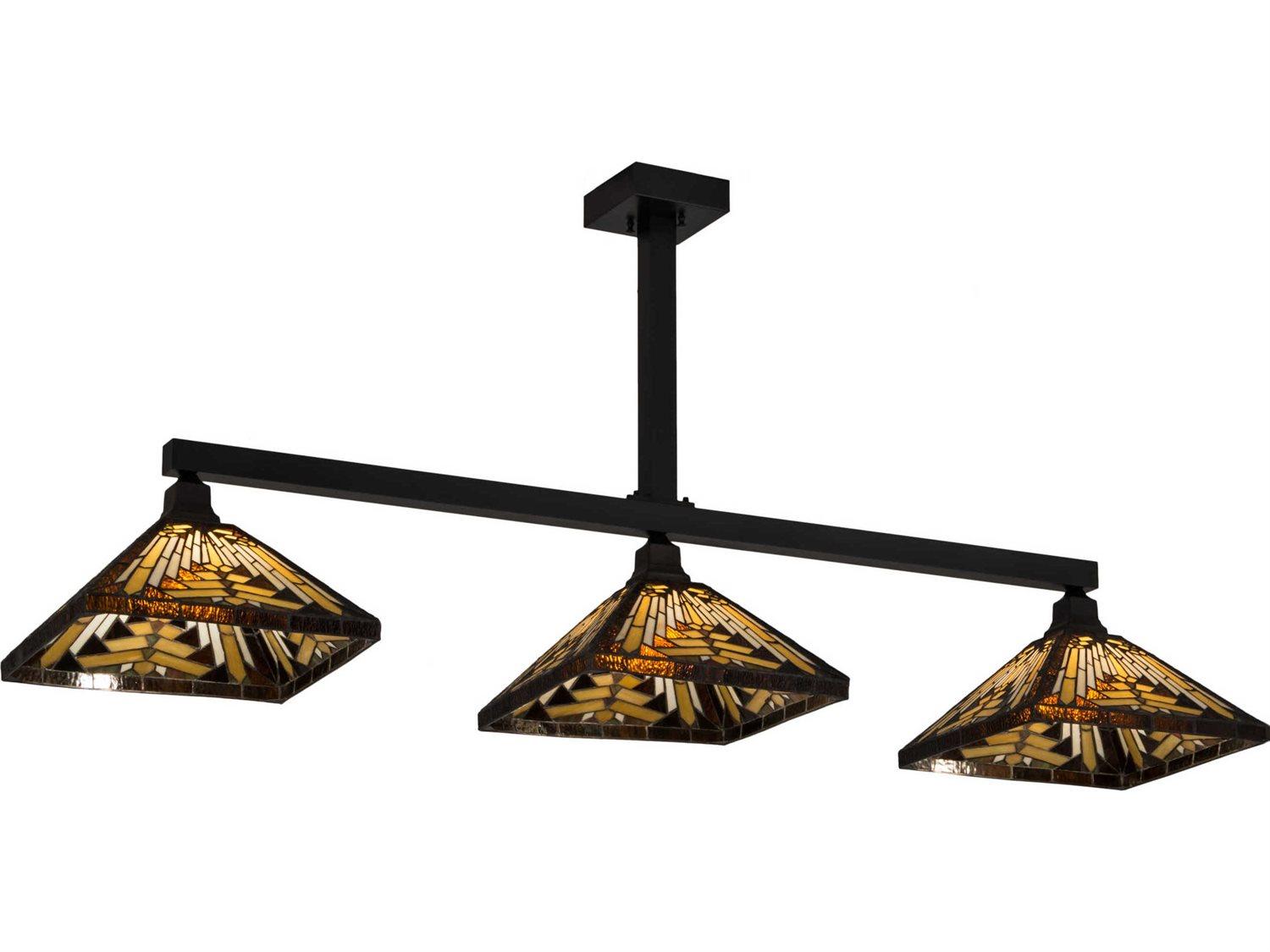 Meyda Nuevo Mission 3-Light Brown Glass Tiffany Island Pendant