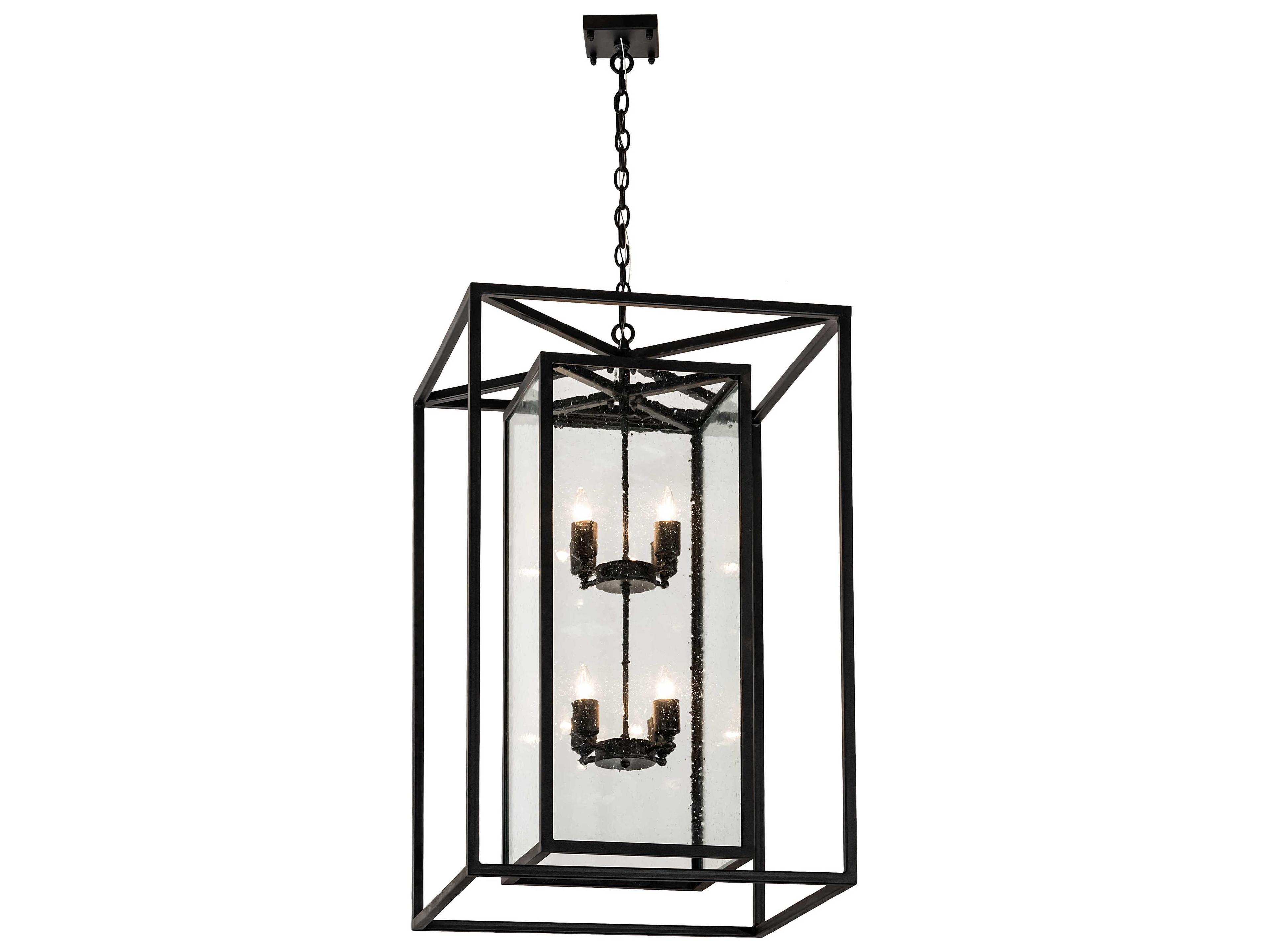 Meyda Kitzi Box 8-Light Black Clear Seedy Glass Candelabra Geometric Chandelier