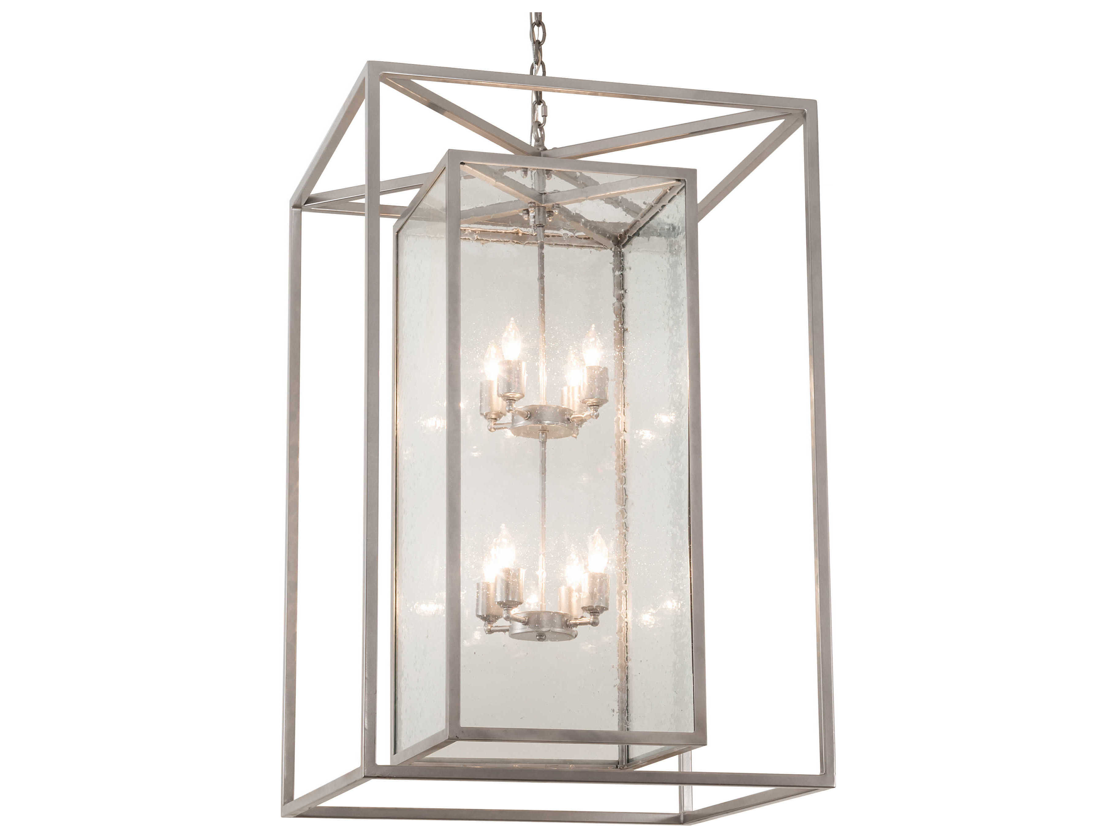 Meyda Kitzi Box 8-Light Nickel Clear Glass Candelabra Geometric Chandelier