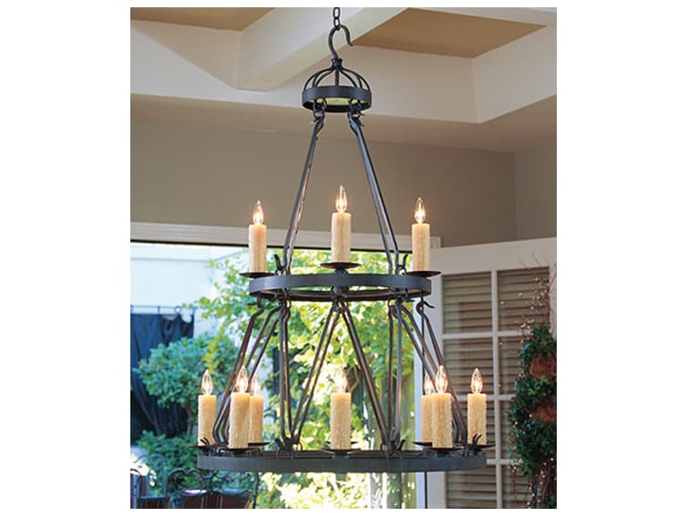 Meyda Lakeshore 12-Light Antique Iron Gate Black Candelabra Tiered Chandelier