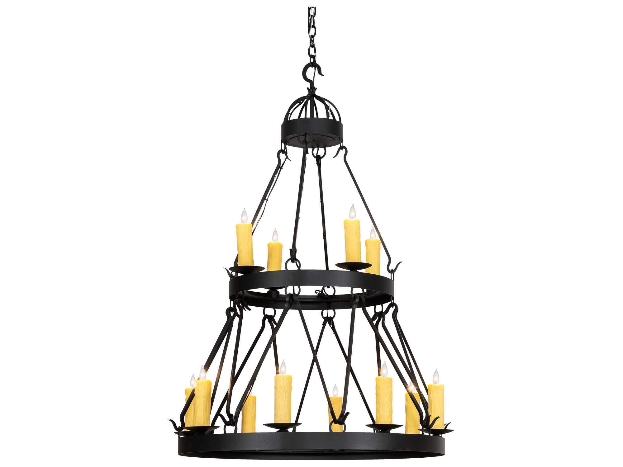 Meyda Lakeshore 12-Light Wrought Iron Black Candelabra Round Chandelier