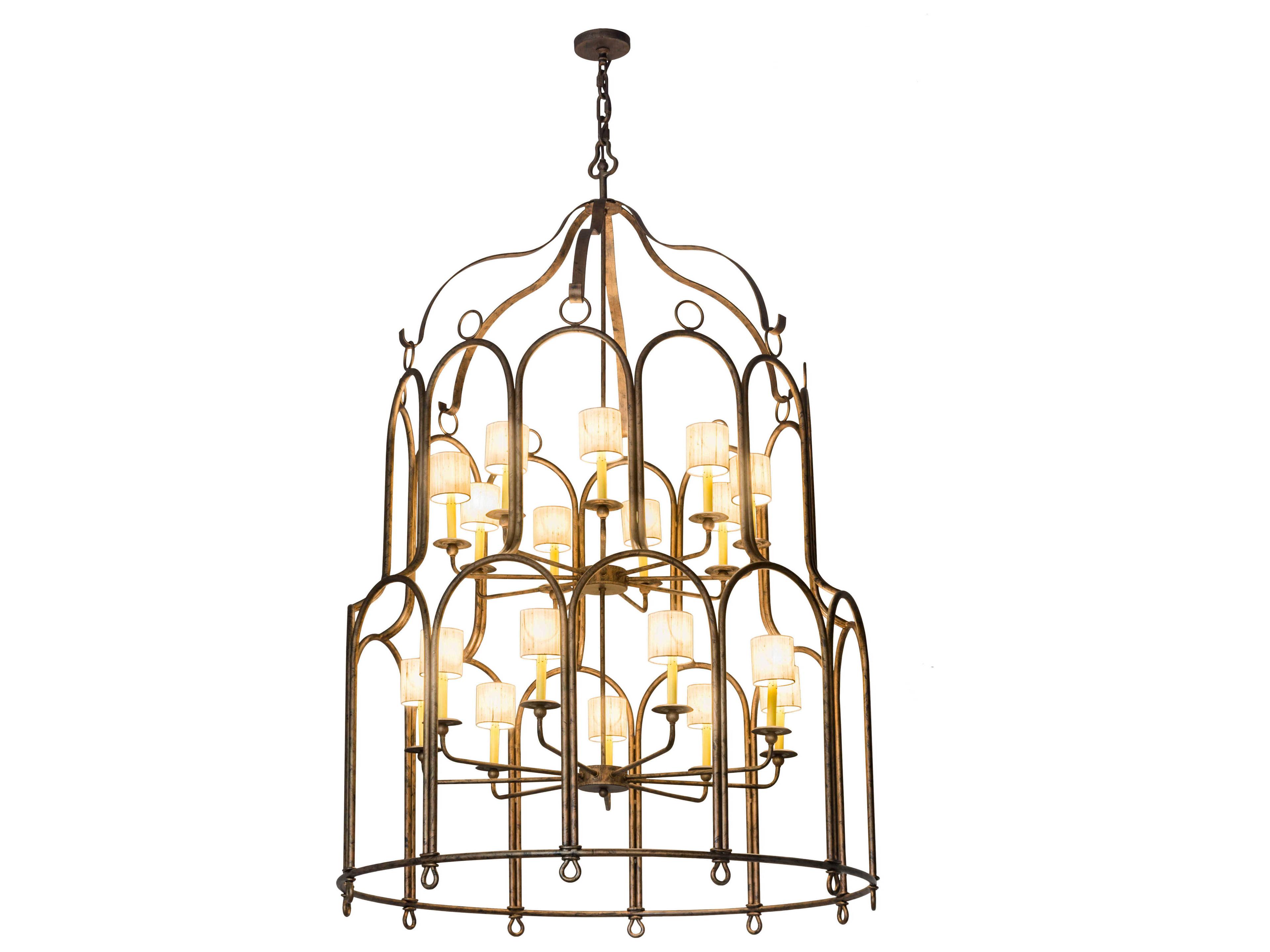 Meyda Grand Stair 18-Light Gold Glass Drum Tiered Chandelier