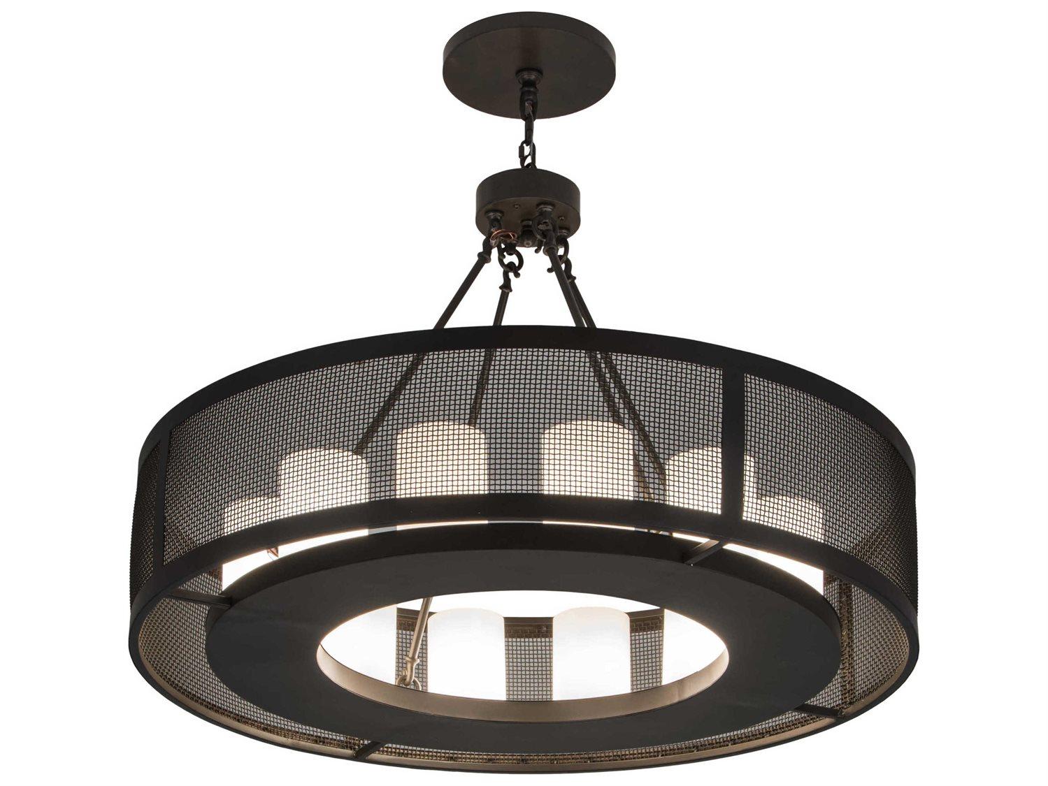 Meyda Loxley 12-Light Bronze Glass Cylinder Round Chandelier