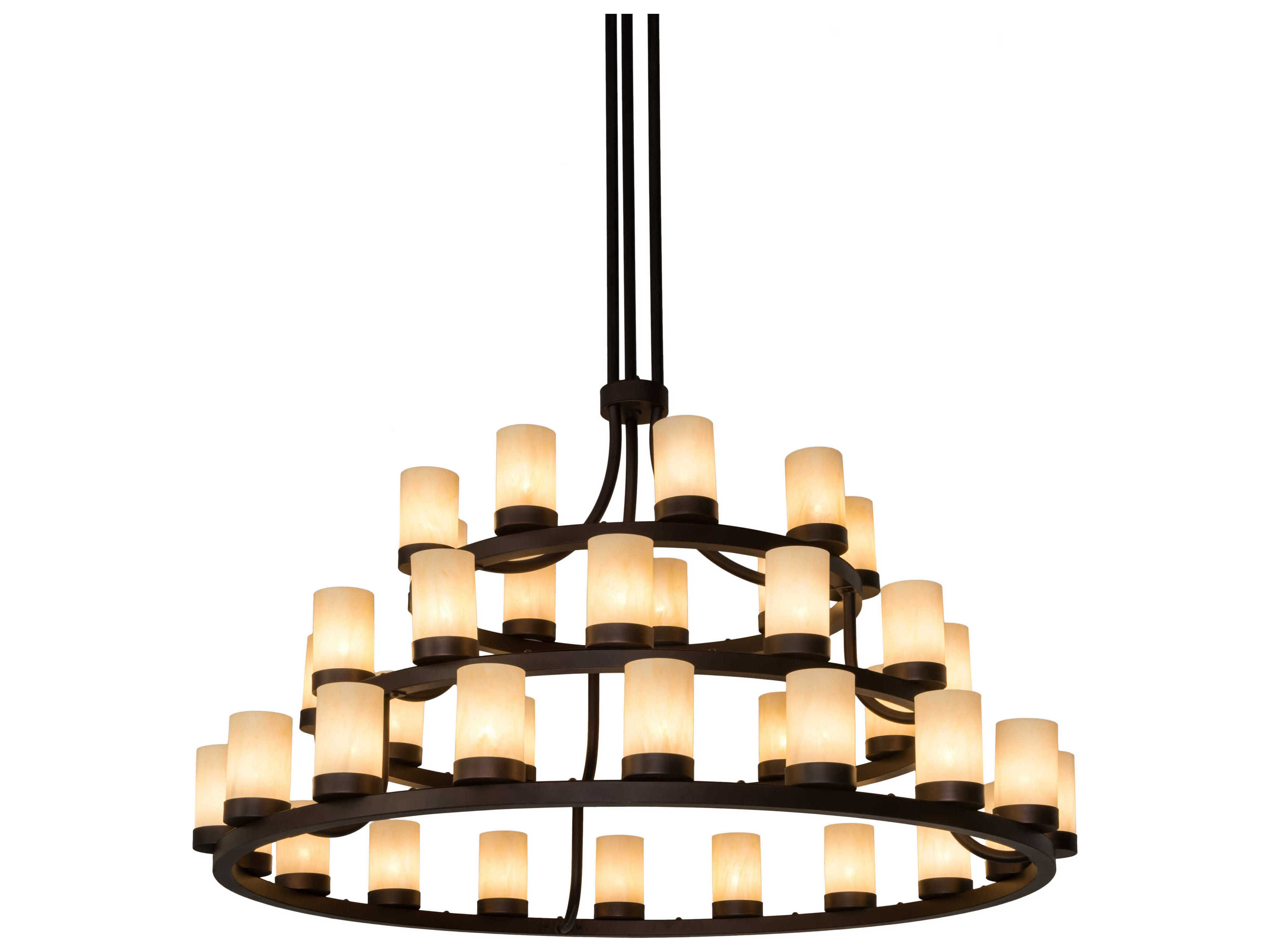 Meyda Loxley 39-Light Bronze Glass Cylinder Round Tiered Chandelier