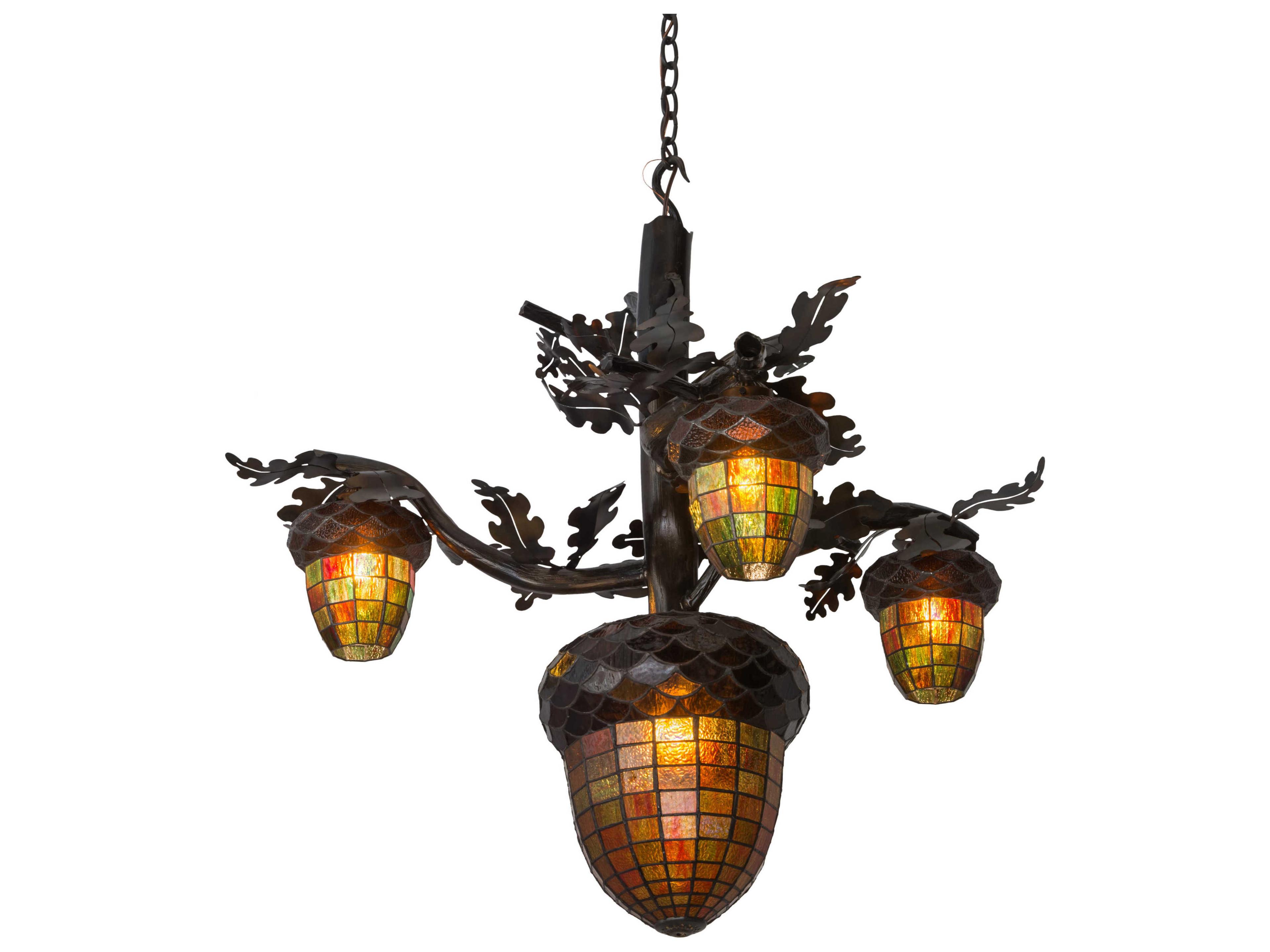 Meyda Acorn 4-Light Copper Glass Tiffany Bell Chandelier