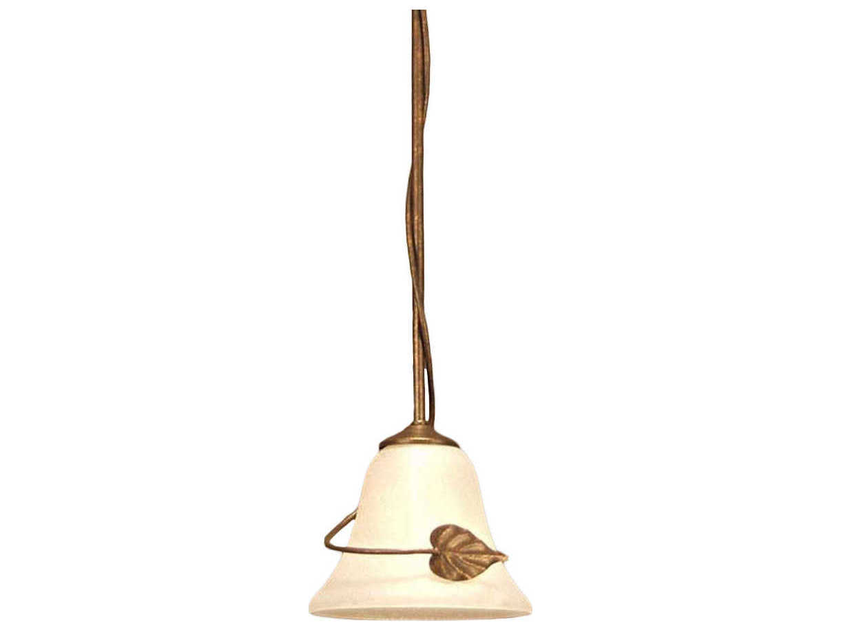 Meyda Leaf 1-Light Antique Rust Brown Glass Bell Mini Pendant