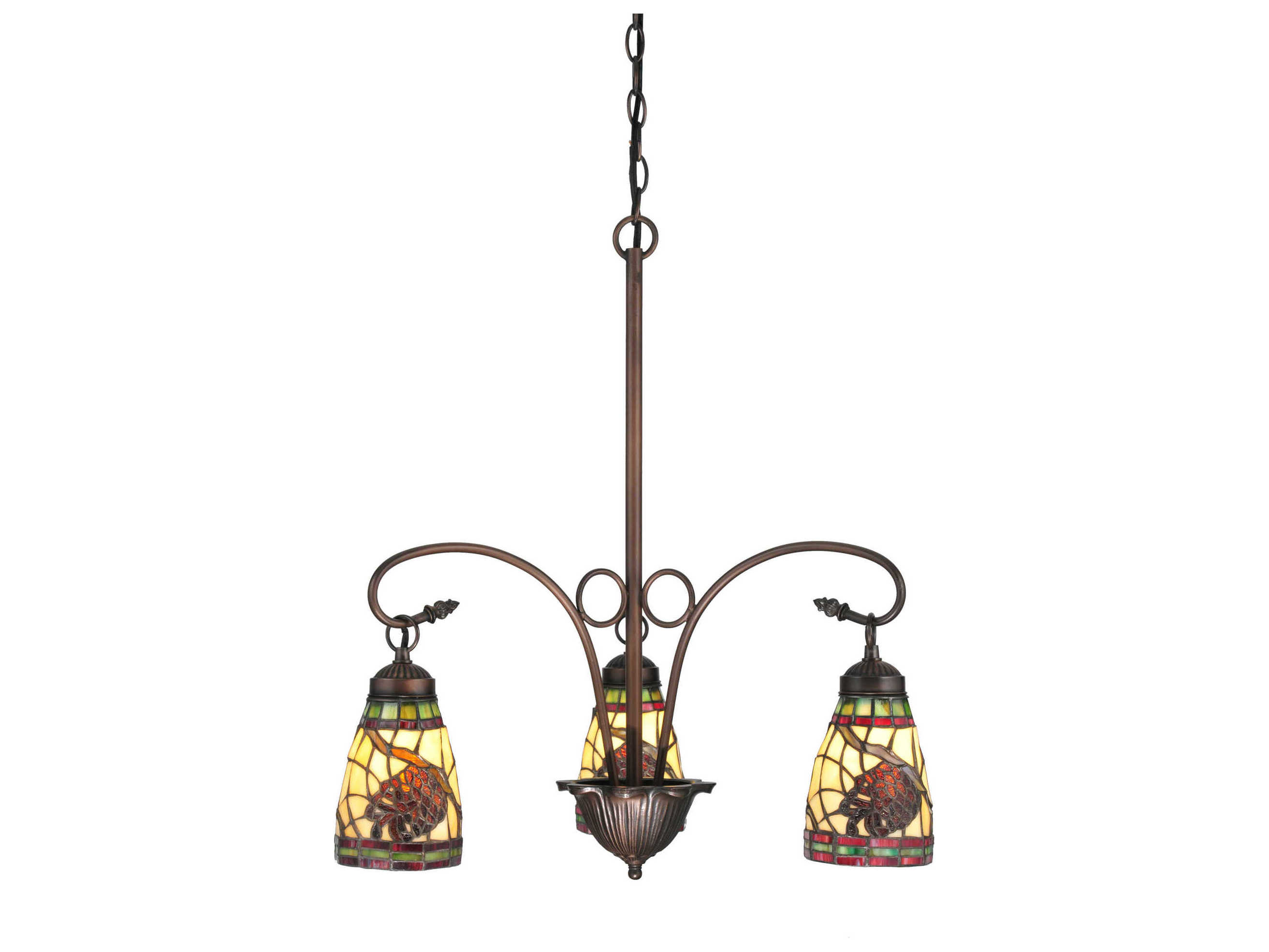 Meyda Pinecone 3-Light Bronze Glass Tiffany Bell Chandelier