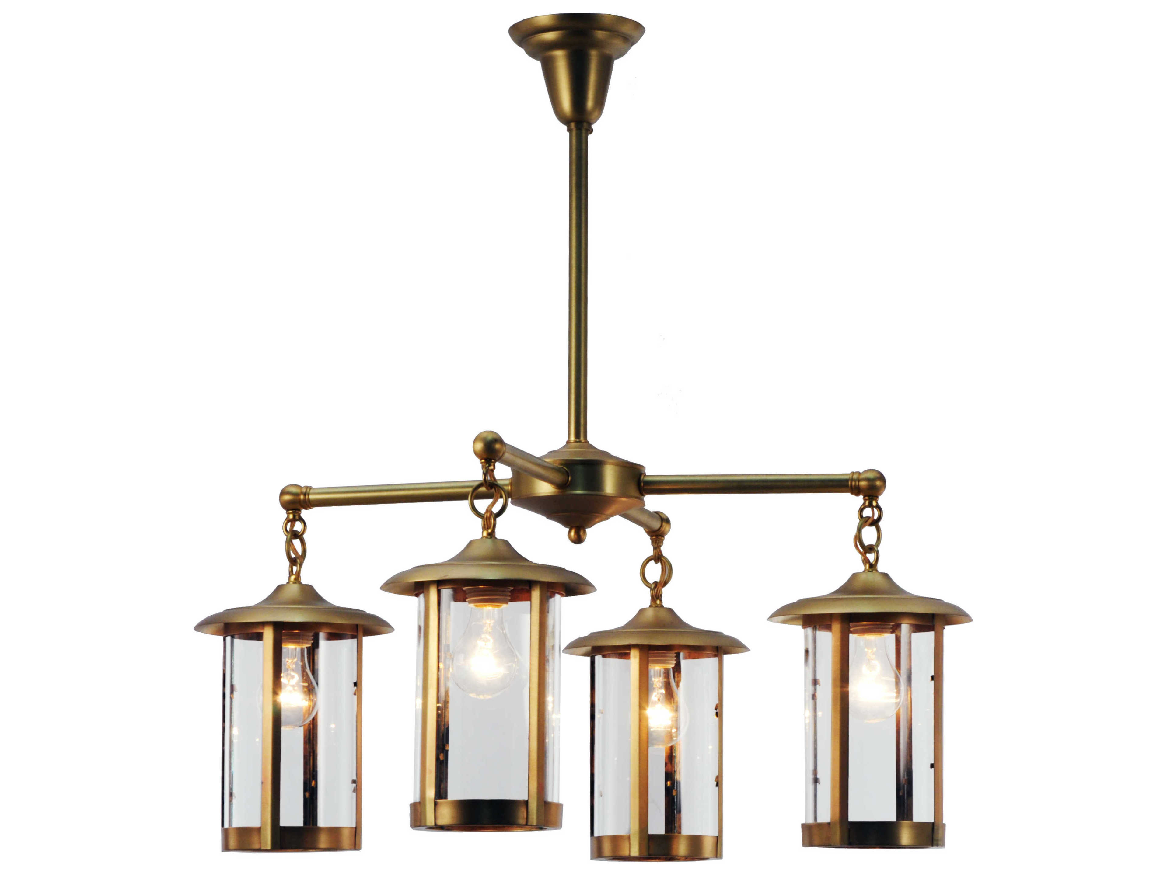 Meyda Lodge 4-Light Brass Glass Cylinder Lantern Chandelier