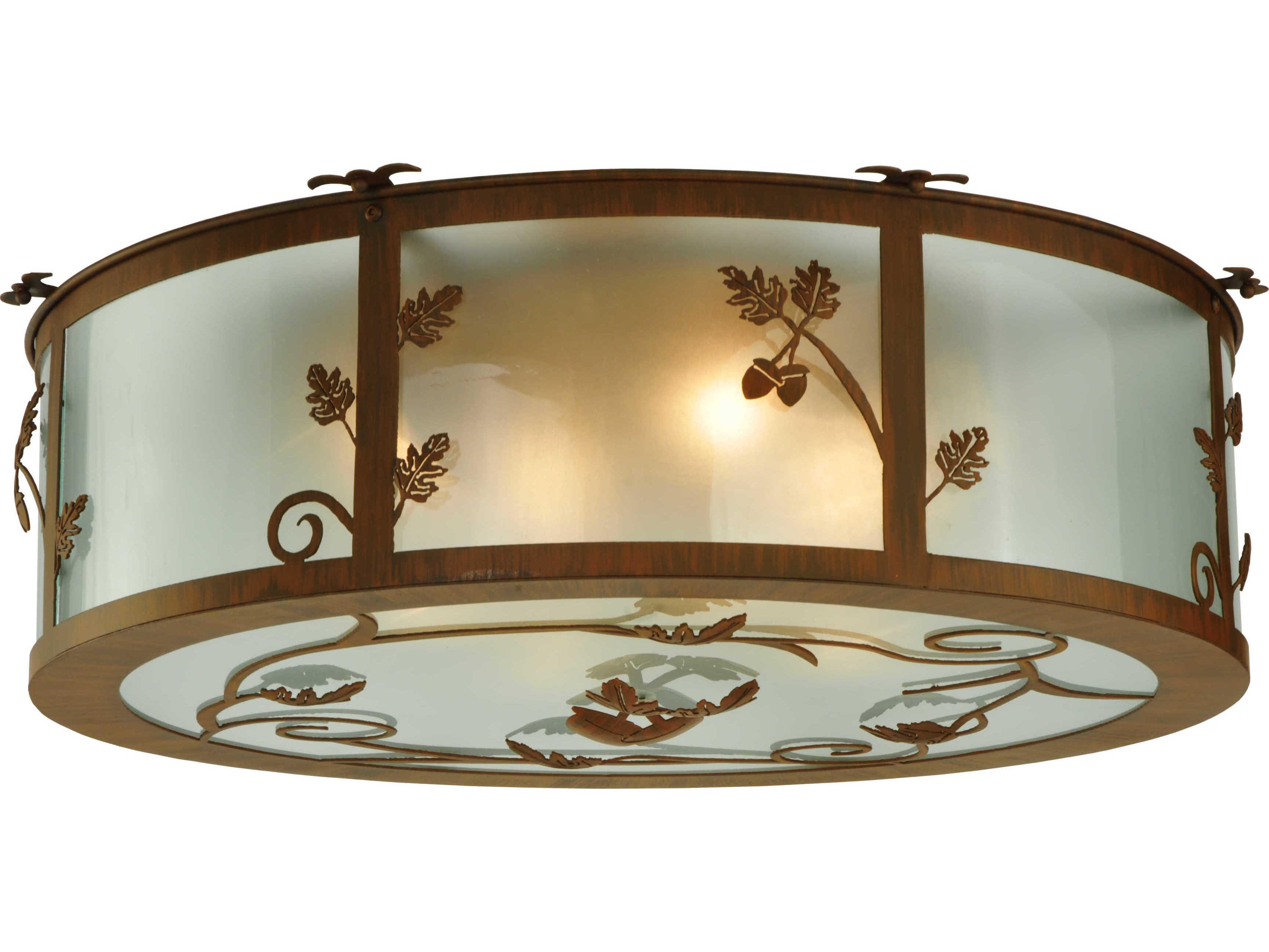 Meyda Oak Leaf & Acorn 4-Light Green Drum Flush Mount