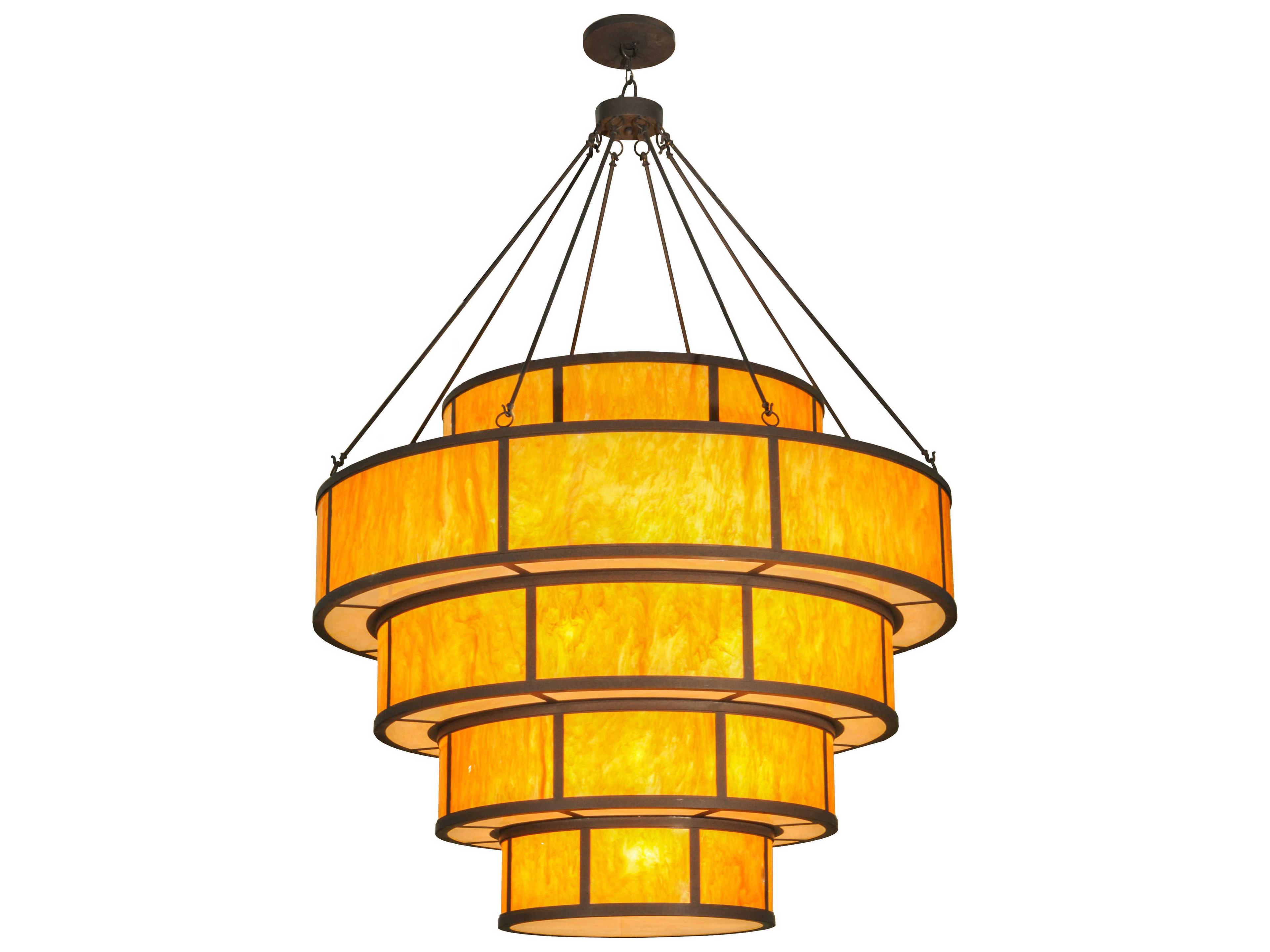 Meyda Lodge 4-Light Black LED Drum Tiered Pendant