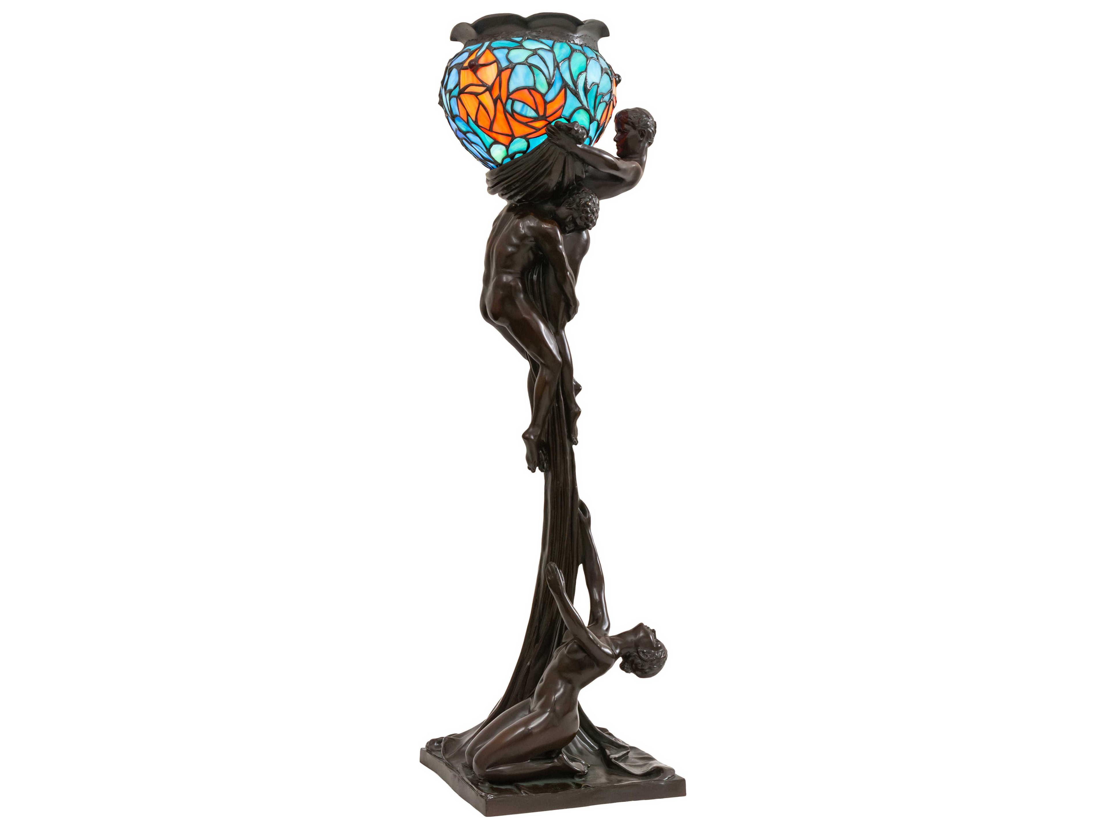 Meyda Lovers Trangle Glass Tiffany Mahogany Bronze Buffet Lamp