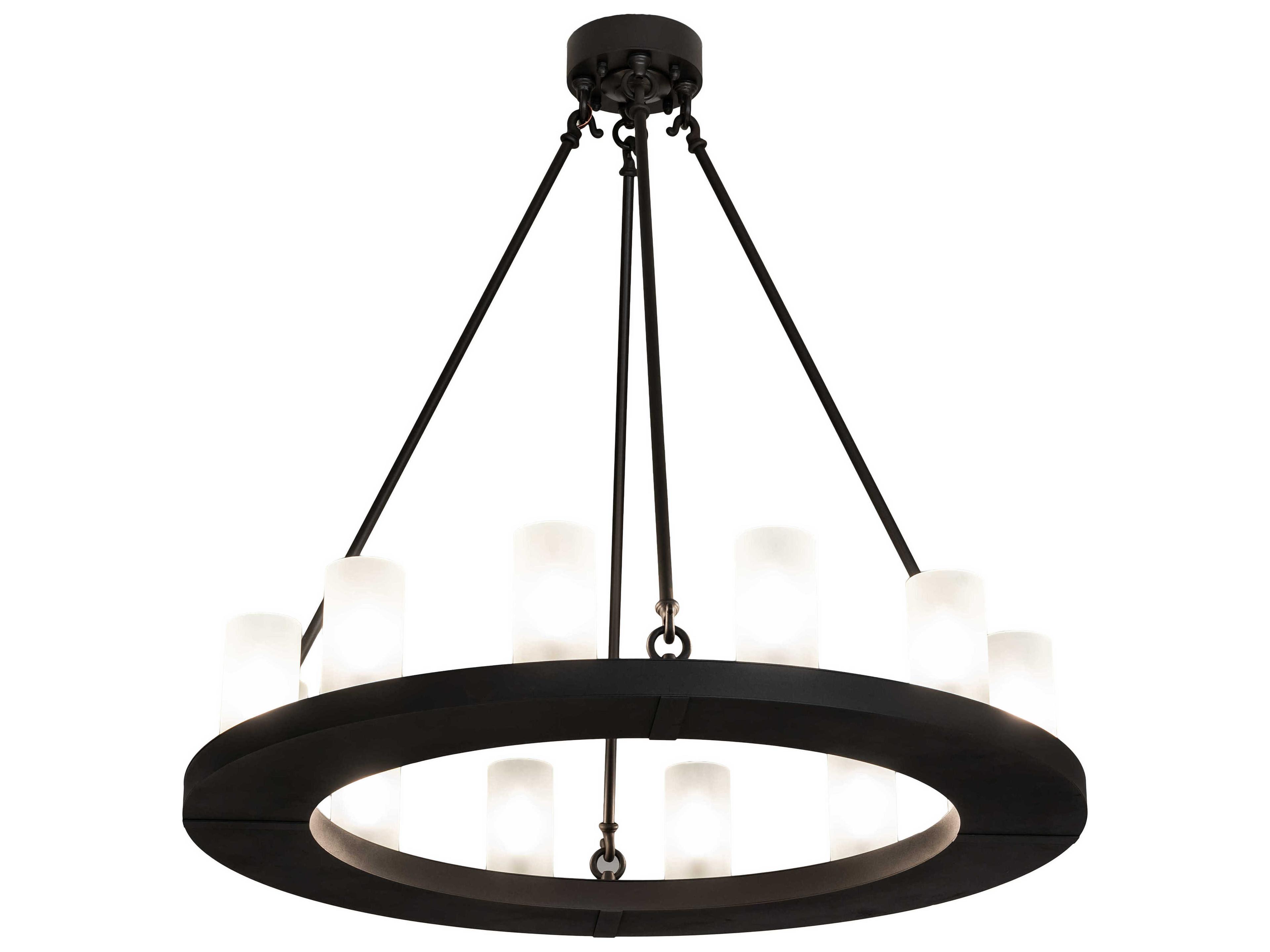 Meyda Loxley 12-Light Wrought Iron Black Glass Cylinder Round Chandelier