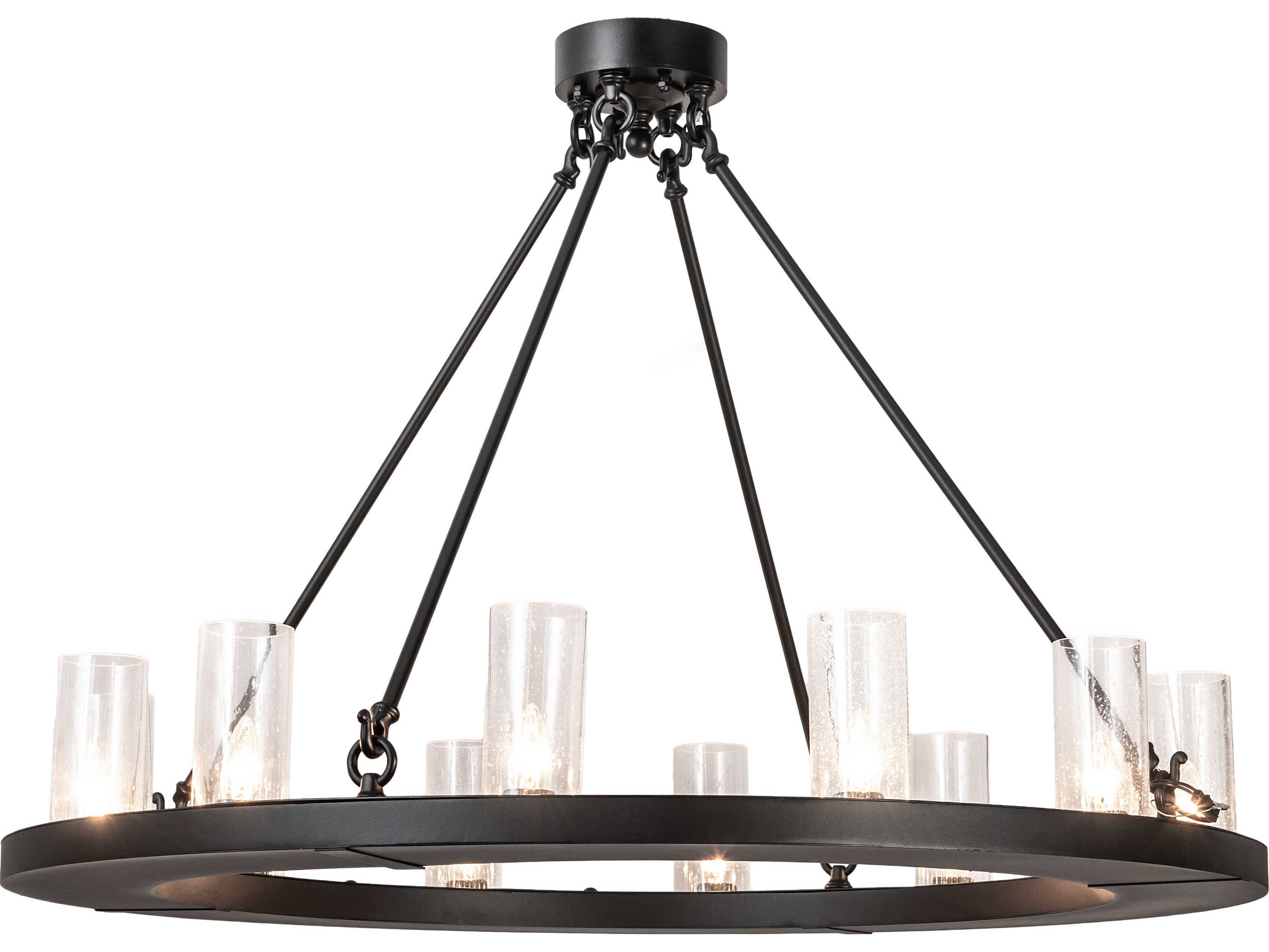 Meyda Loxley 12-Light Black Clear Seedy Glass Cylinder Round Chandelier