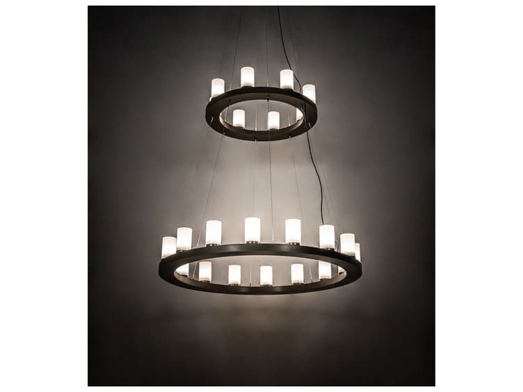 Meyda Loxley 24-Light Black Chocolate White Brown Cylinder Round Tiered Chandelier