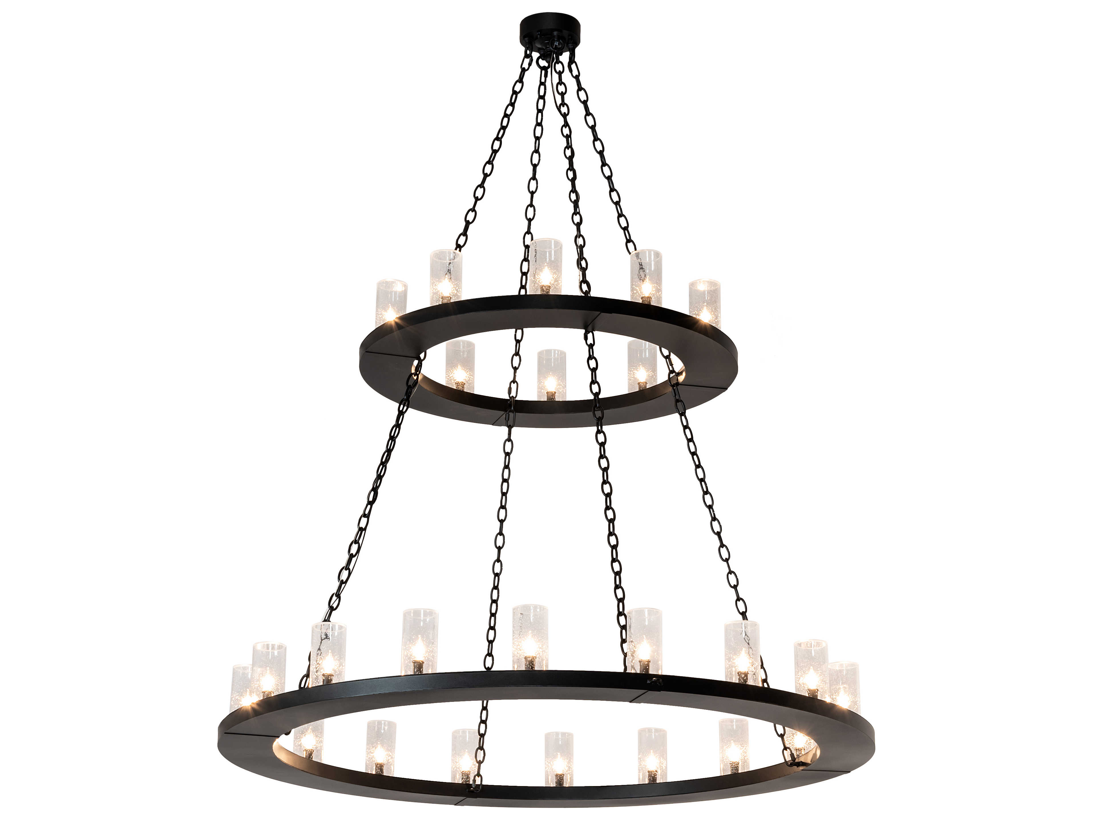 Meyda Loxley 28-Light Textured Black Glass Cylinder Round Tiered Chandelier