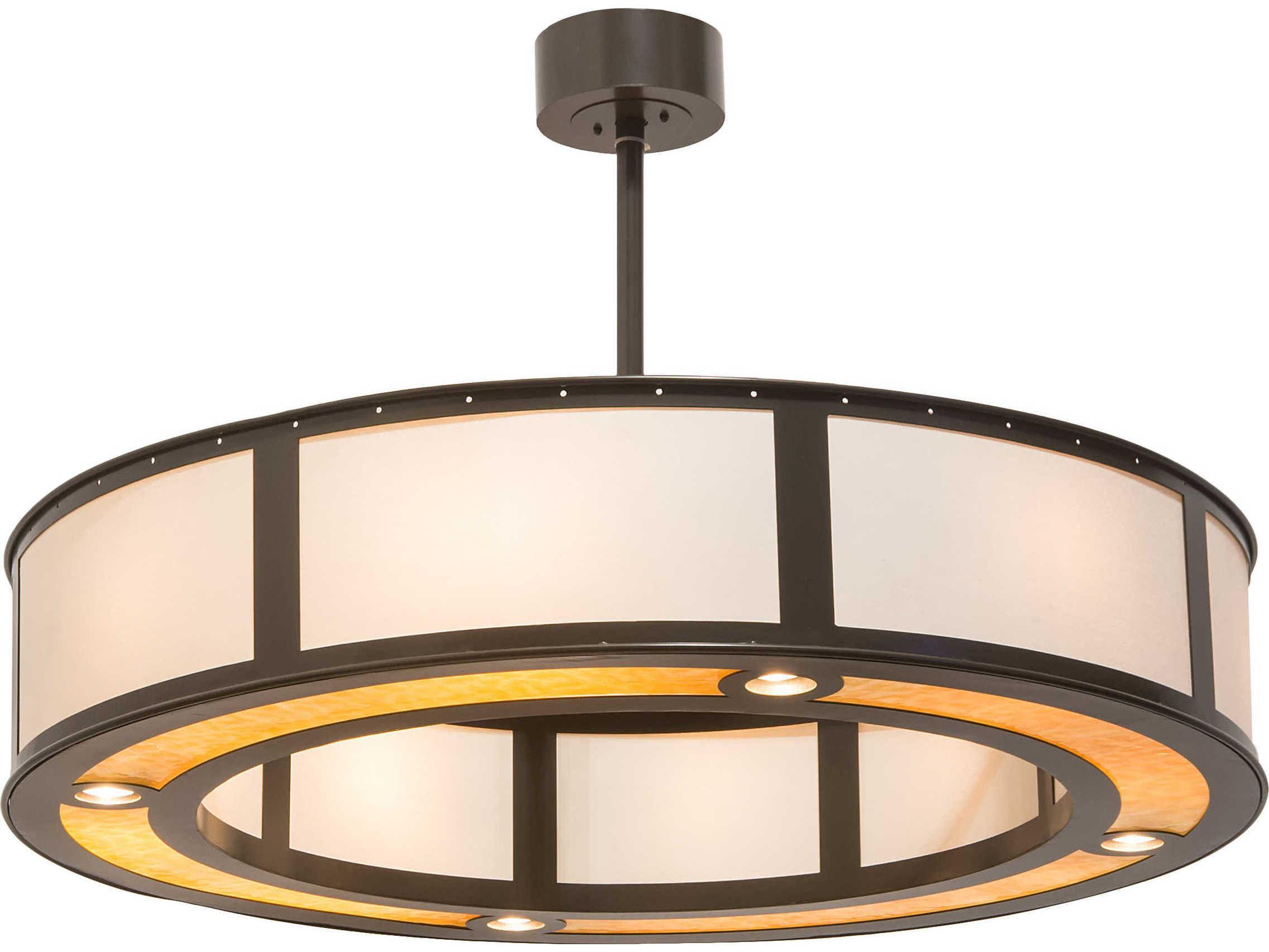 Meyda Maplewood 12-Light Timeless Bronze Off White Glass Drum Pendant