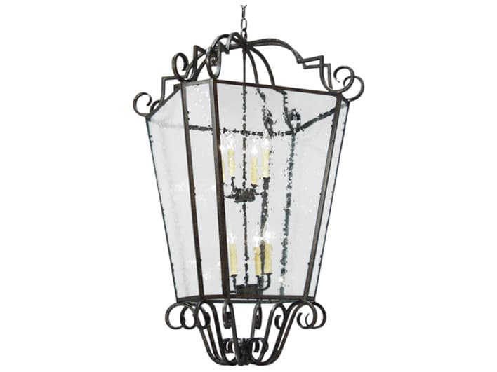 Meyda Marin 8-Light Antique Iron Gate Gray Glass Candelabra Lantern Chandelier