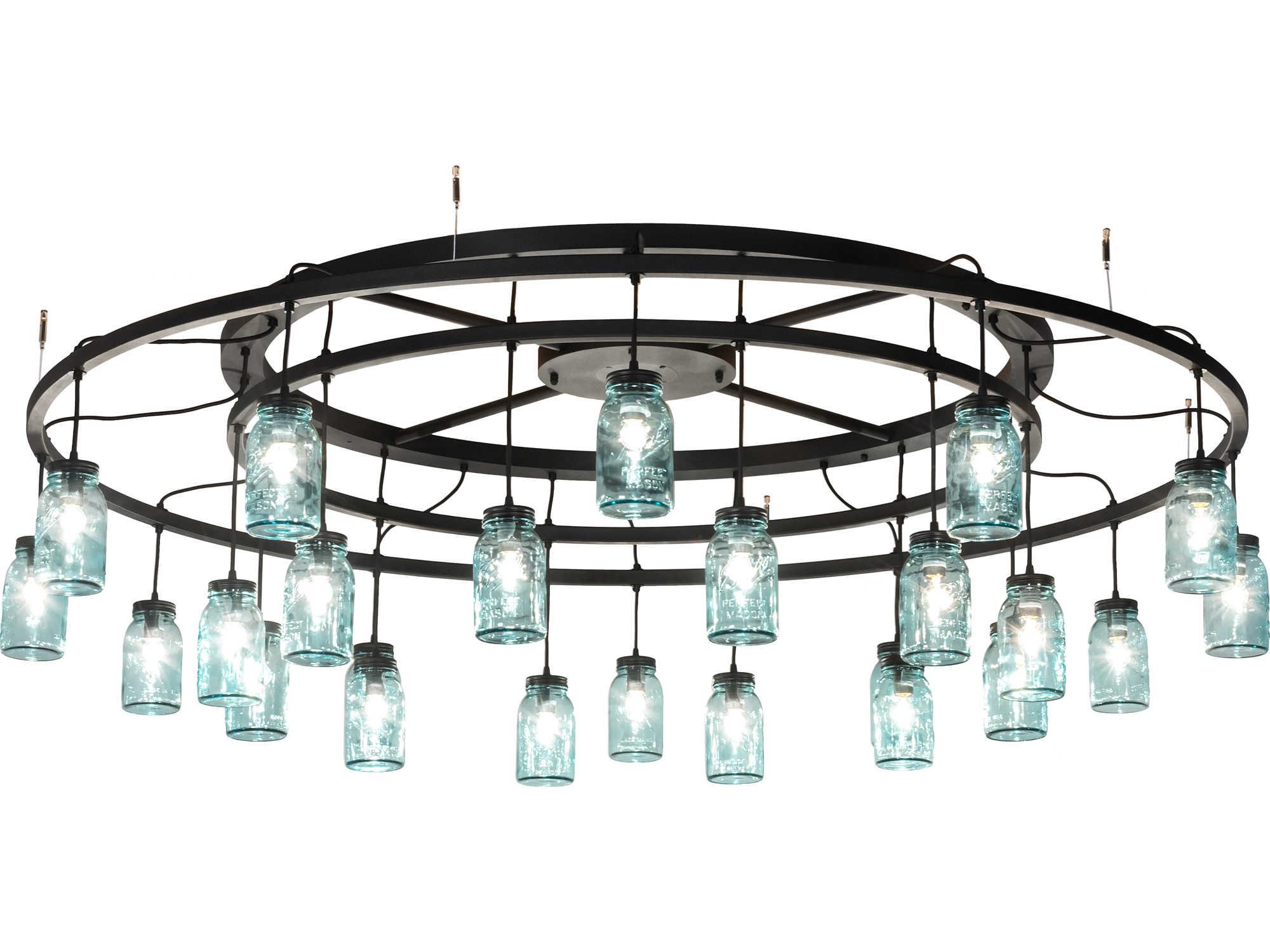 Meyda Mason Jar 24-Light Black Glass Lantern Round Pendant