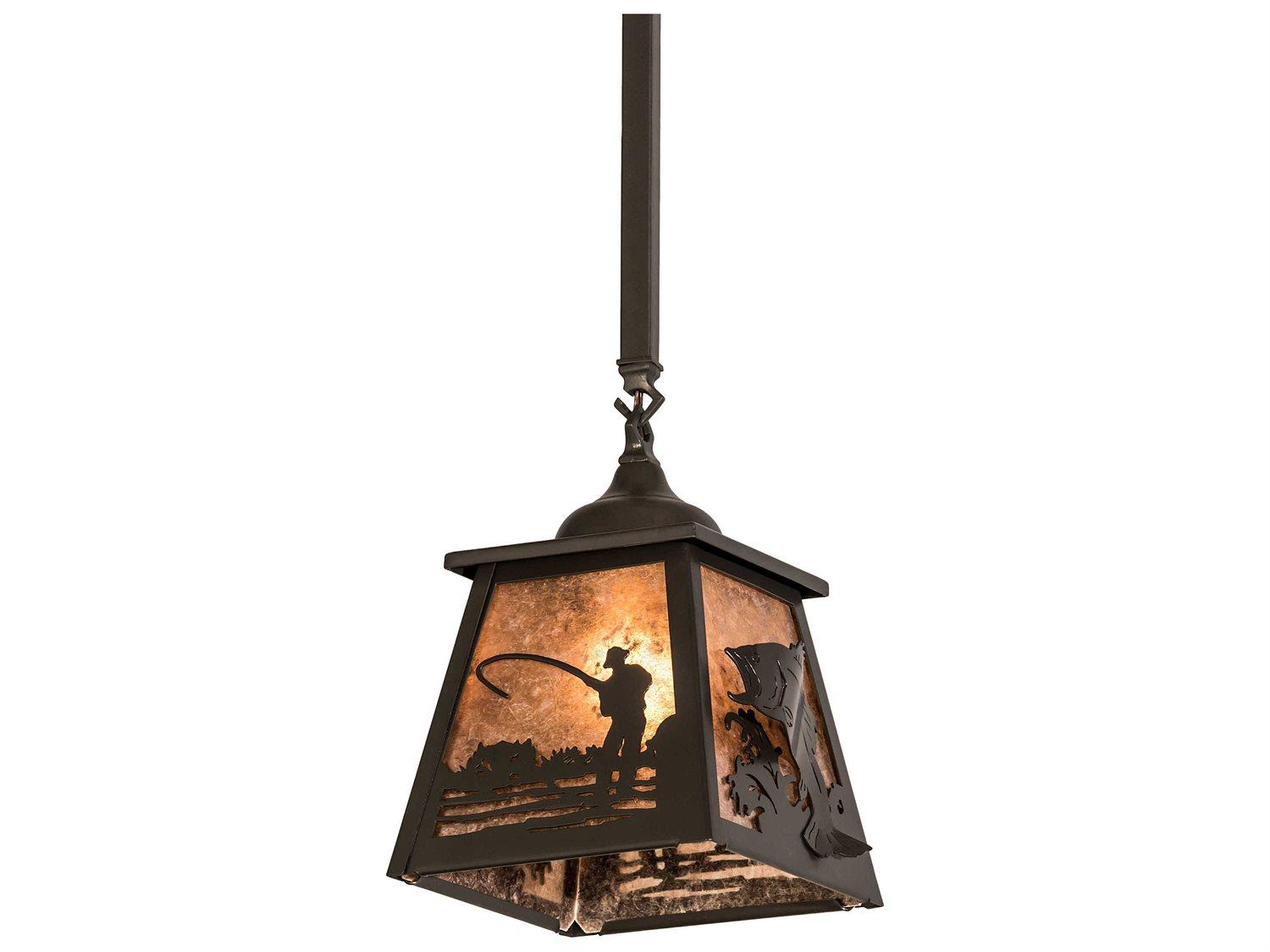 Meyda Fly Fishing 1-Light Bronze Glass Mini Pendant