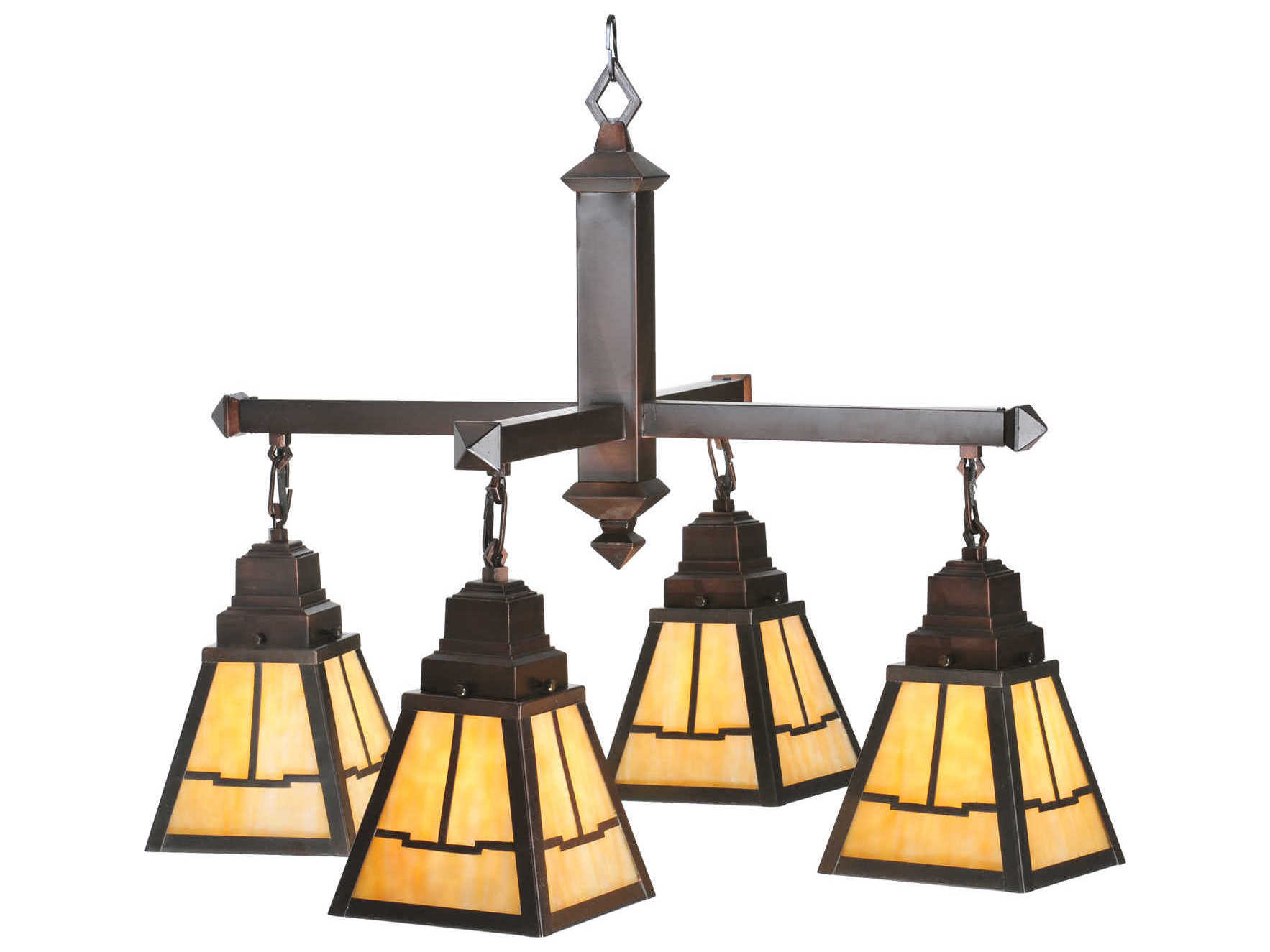 Meyda Mission 4-Light Bronze Glass Lantern Chandelier