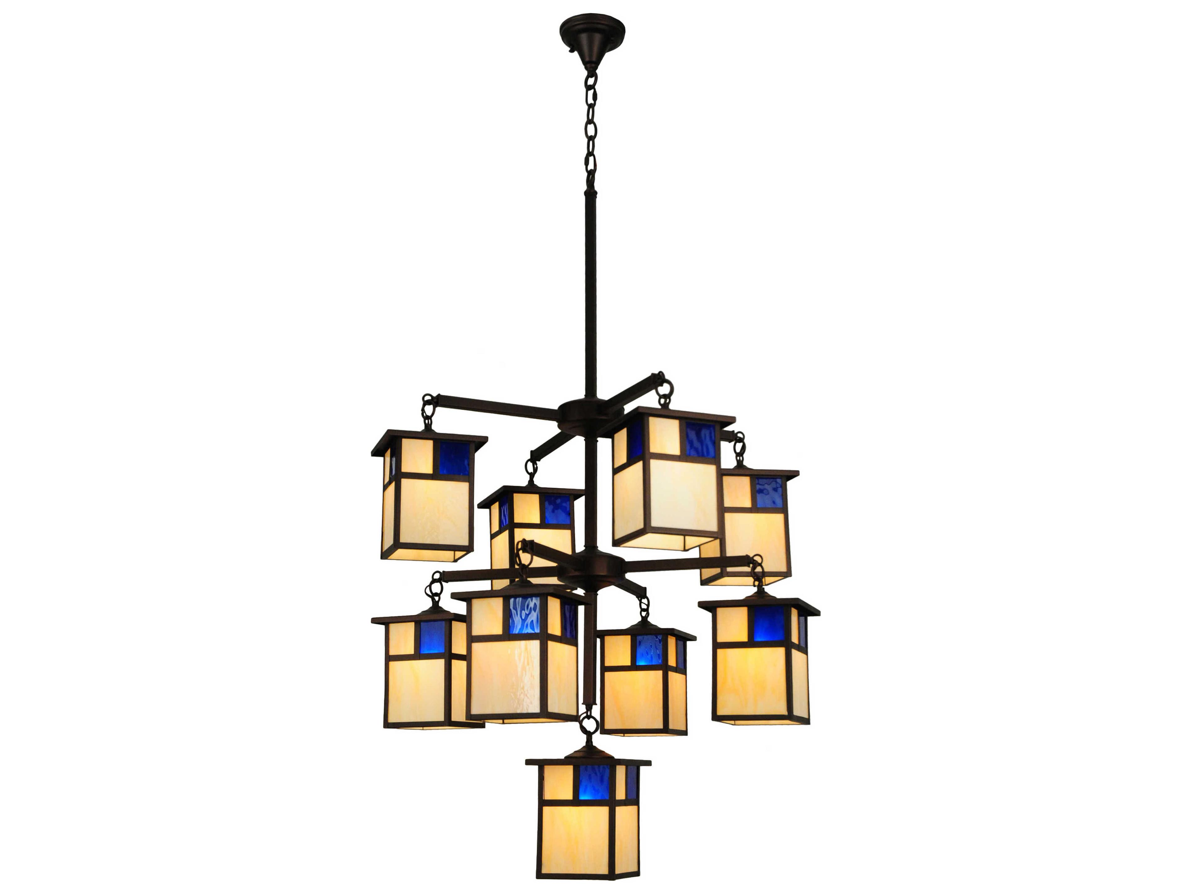 Meyda Mission 9-Light Bronze Tiffany Lantern Tiered Chandelier