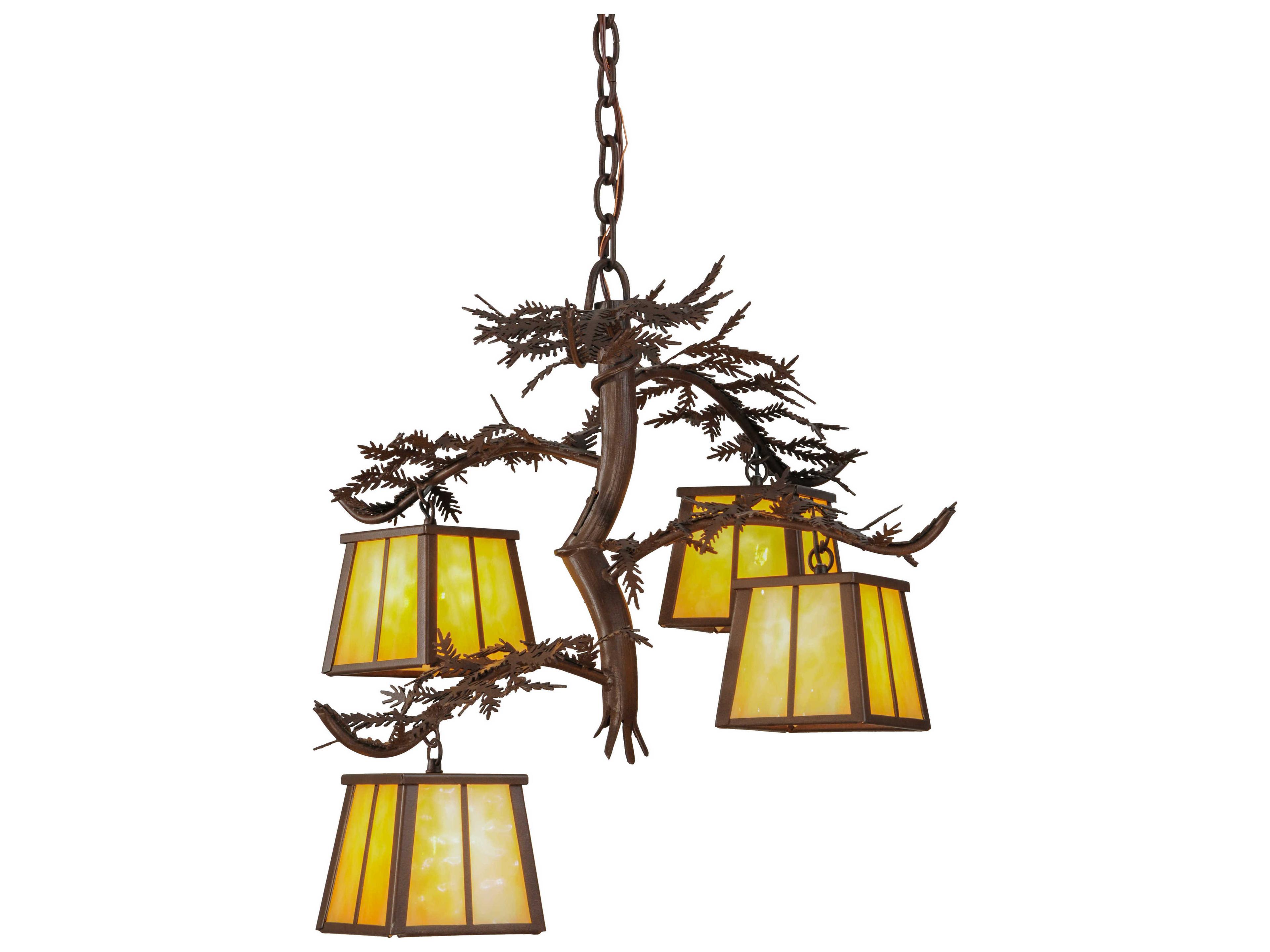 Meyda Mission 4-Light Red Lantern Chandelier