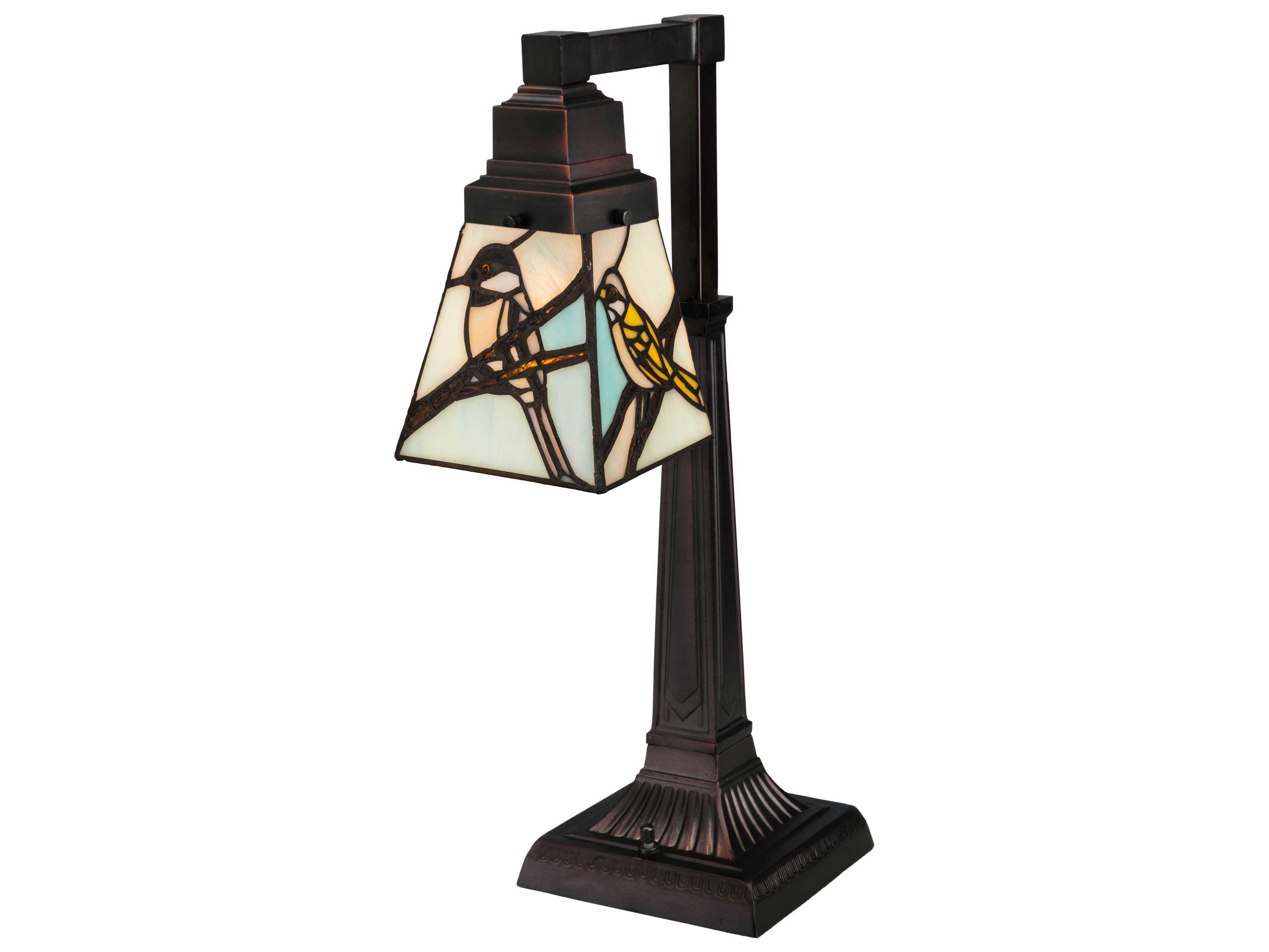 Meyda Early Morning Visitors Black Glass Tiffany Desk Lamp