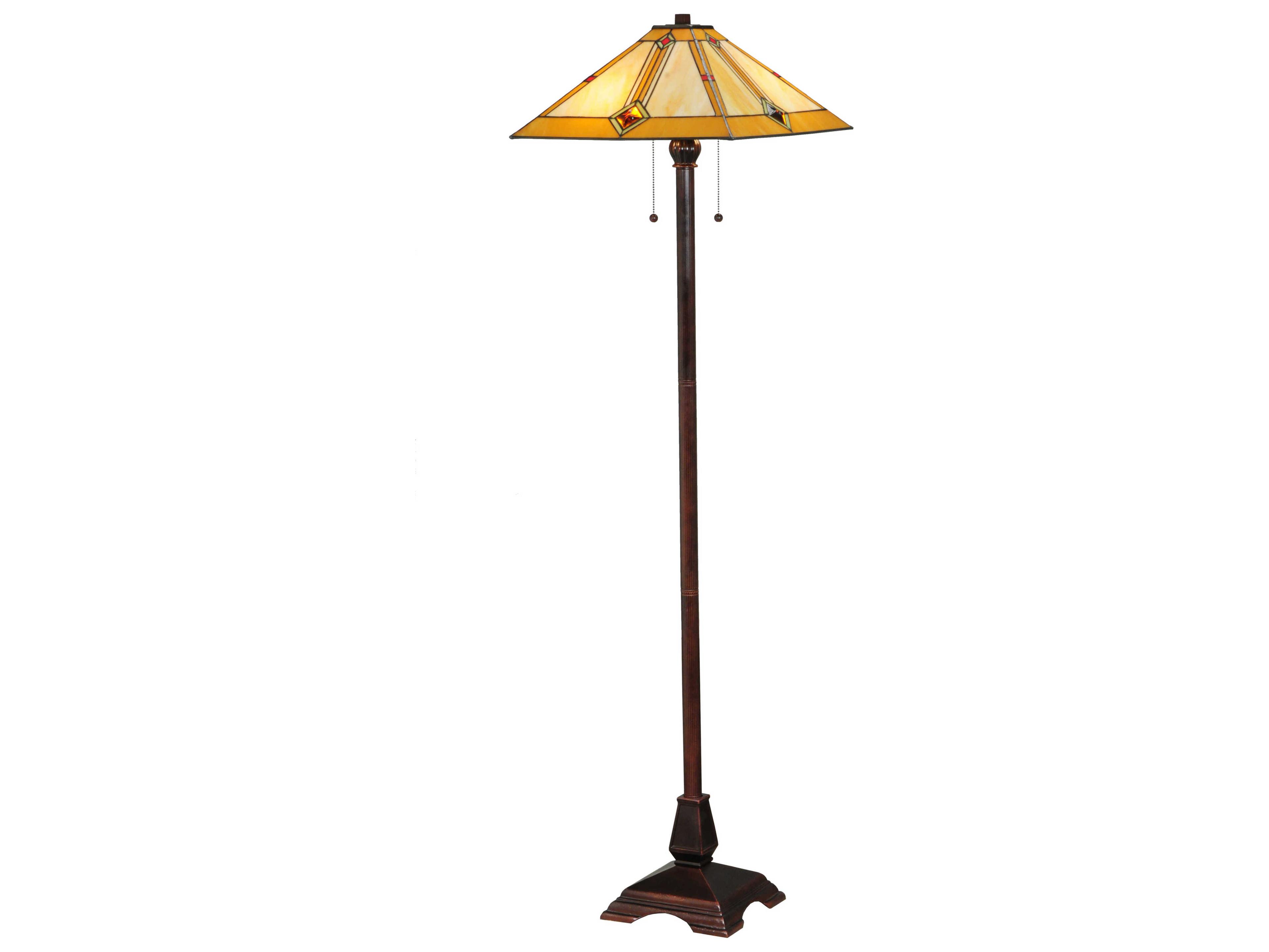 Meyda Diamond Mission Beige Bronze Tiffany Floor Lamp