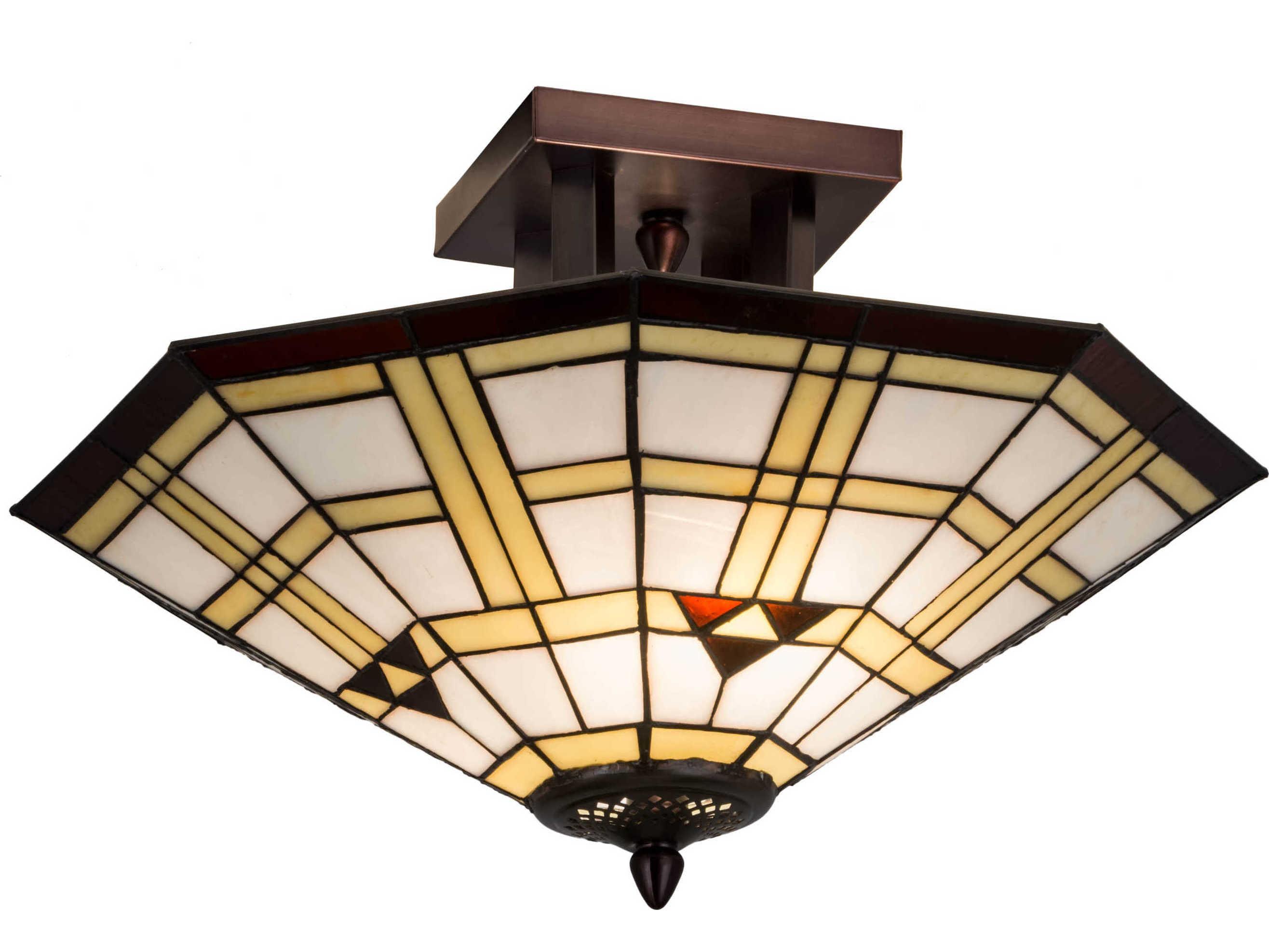Meyda Arrowhead 2-Light Bronze Tiffany Flush Mount