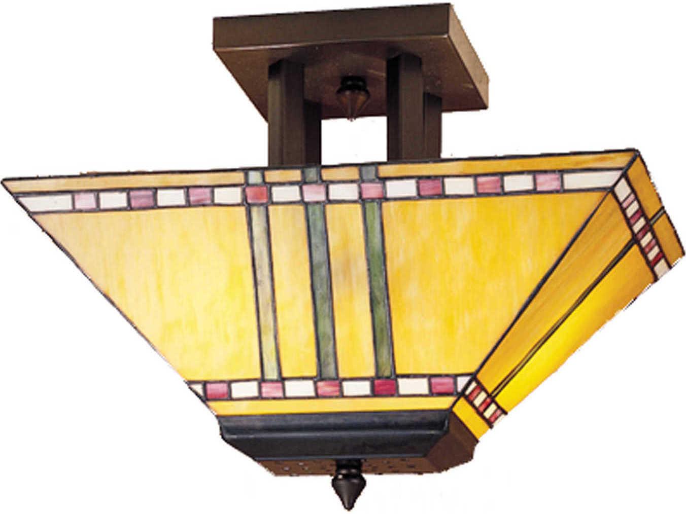 Meyda Prairie Corn 2-Light Brown Tiffany Geometric Flush Mount
