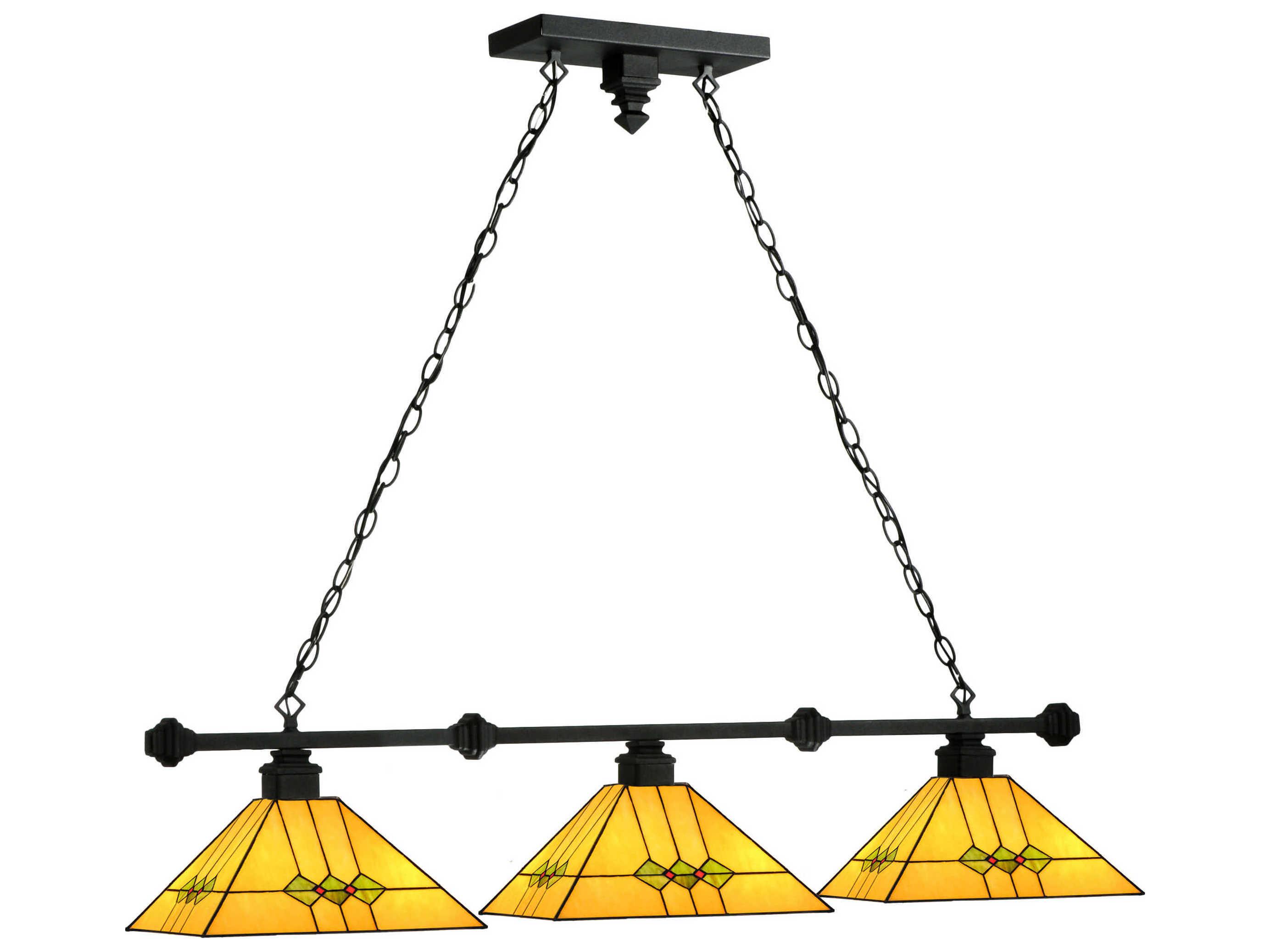 Meyda Mission 3-Light Black Geometric Island Pendant