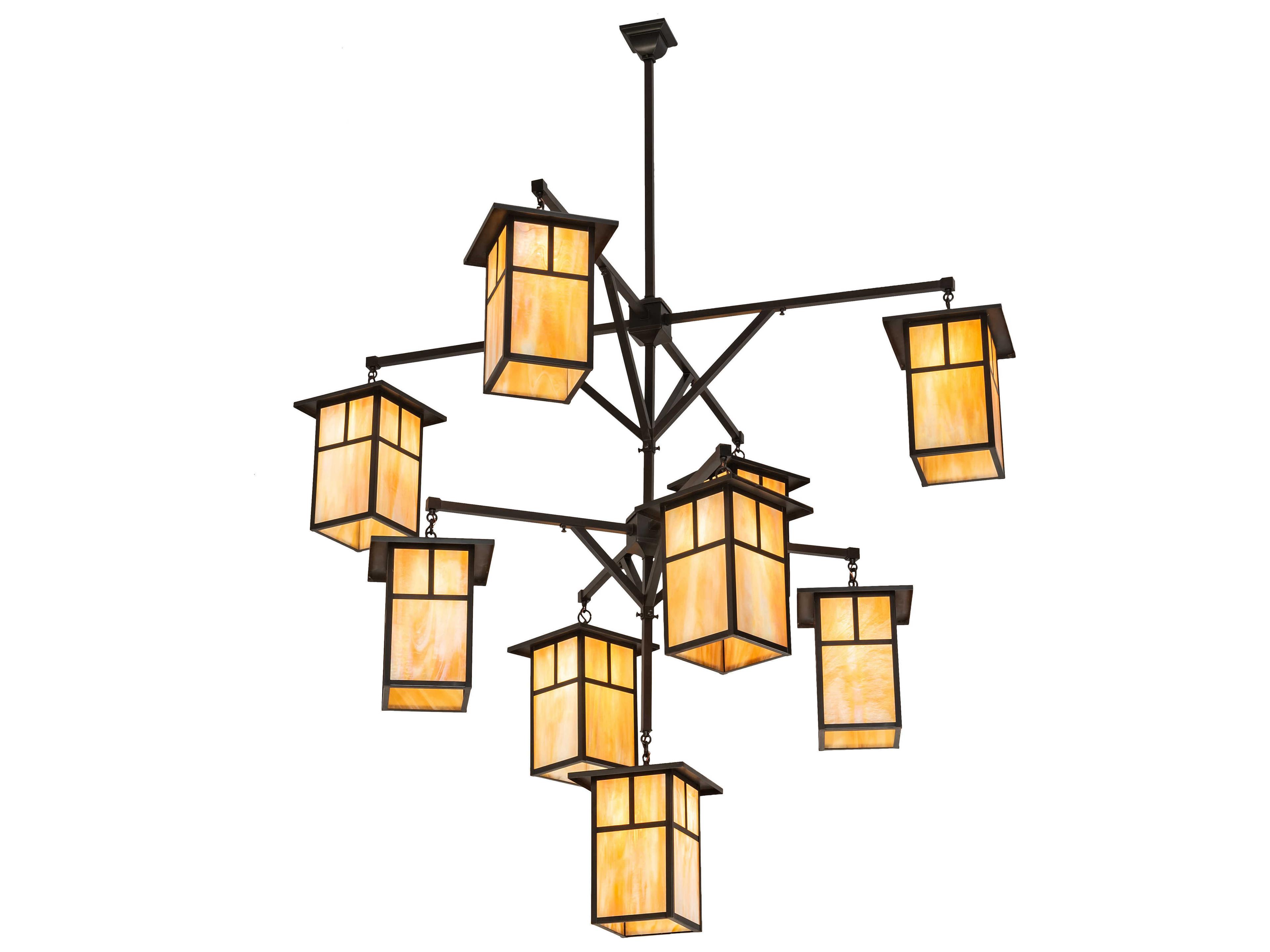 Meyda Mission 9-Light Yellow Glass Lantern Tiered Chandelier
