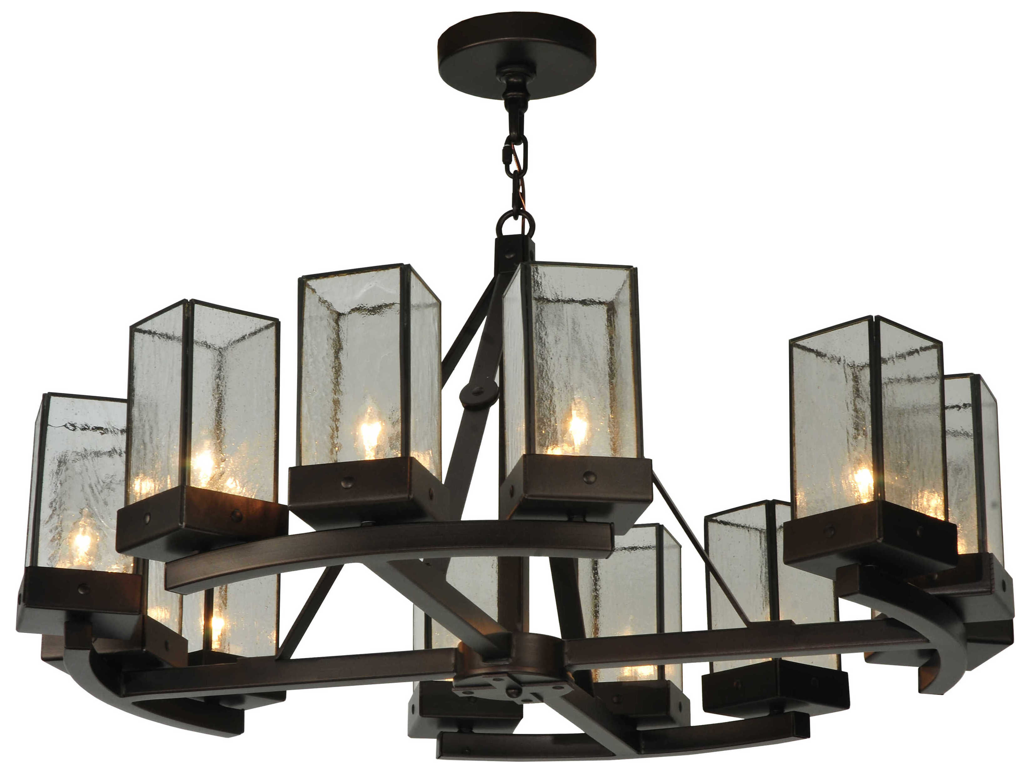 Meyda Mission 12-Light Bronze Glass Geometric Lantern Chandelier