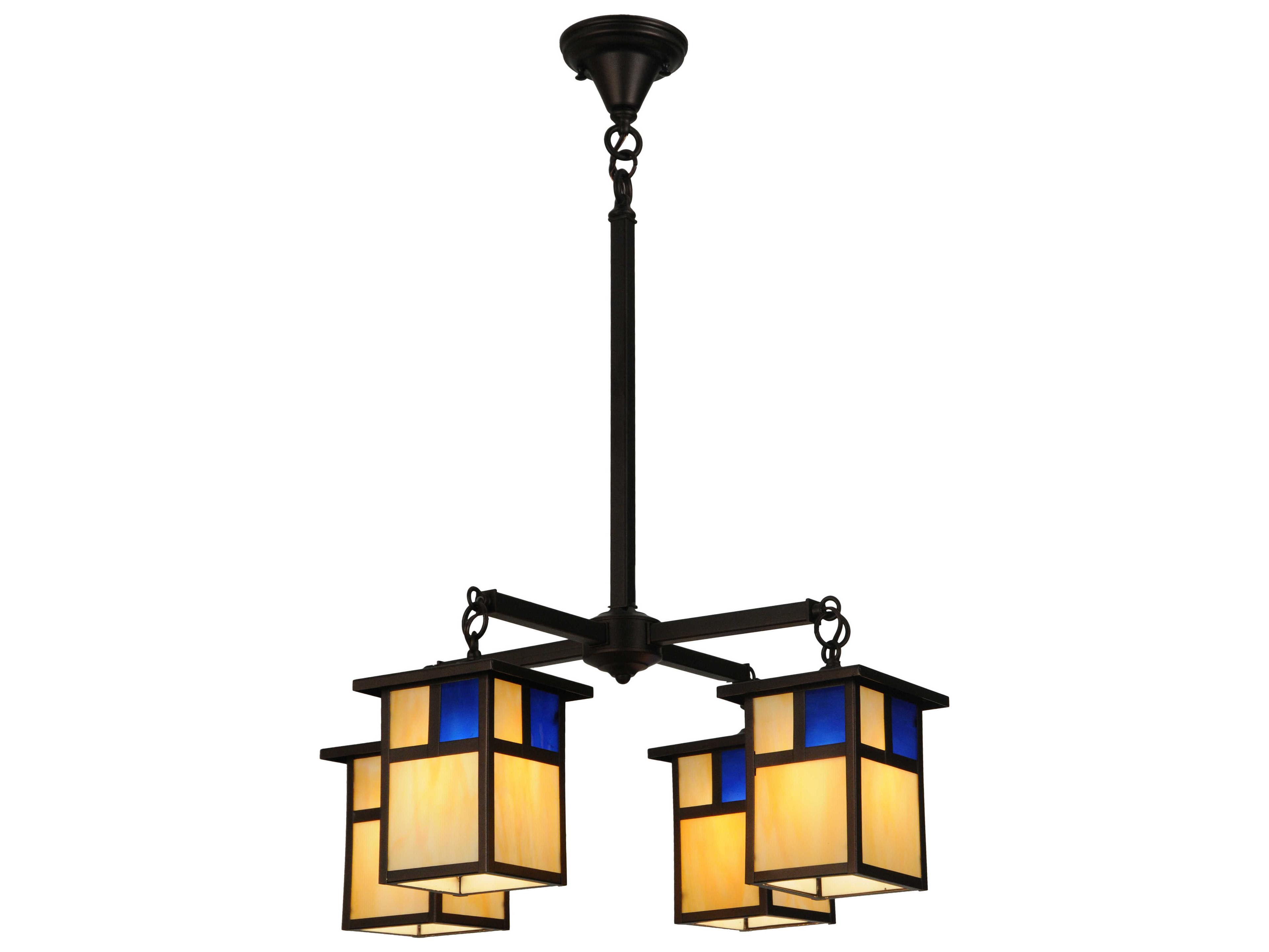 Meyda Mission 4-Light Bronze Tiffany Lantern Chandelier