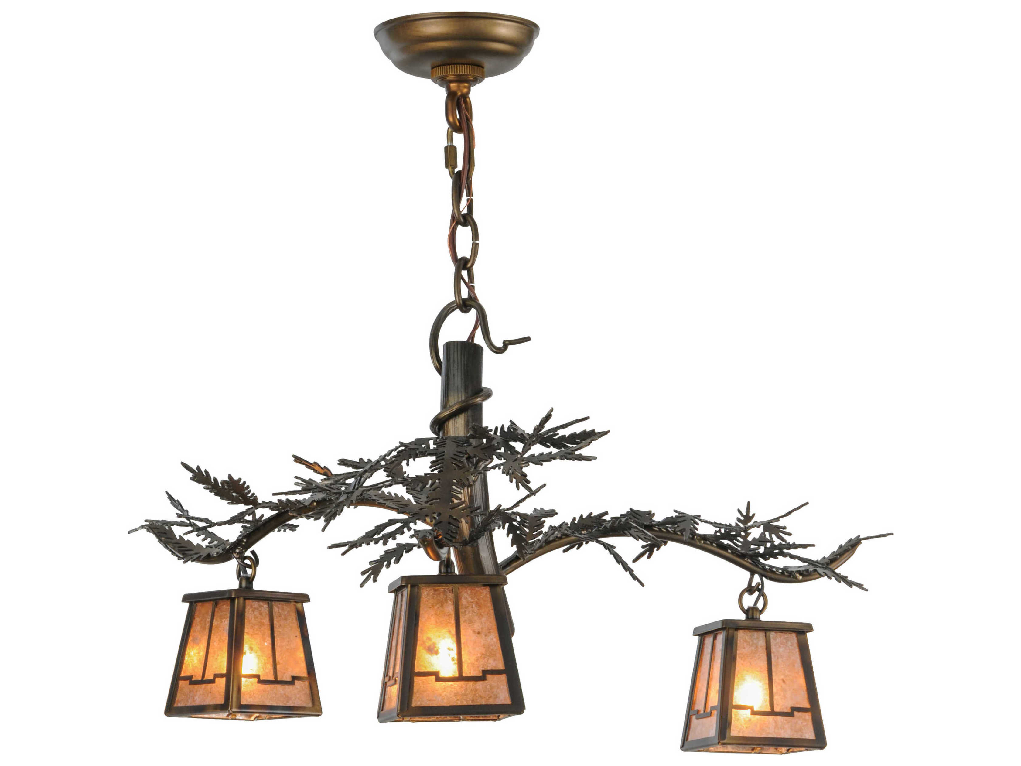Meyda Pine Branch Valley View 3-Light Copper Lantern Chandelier