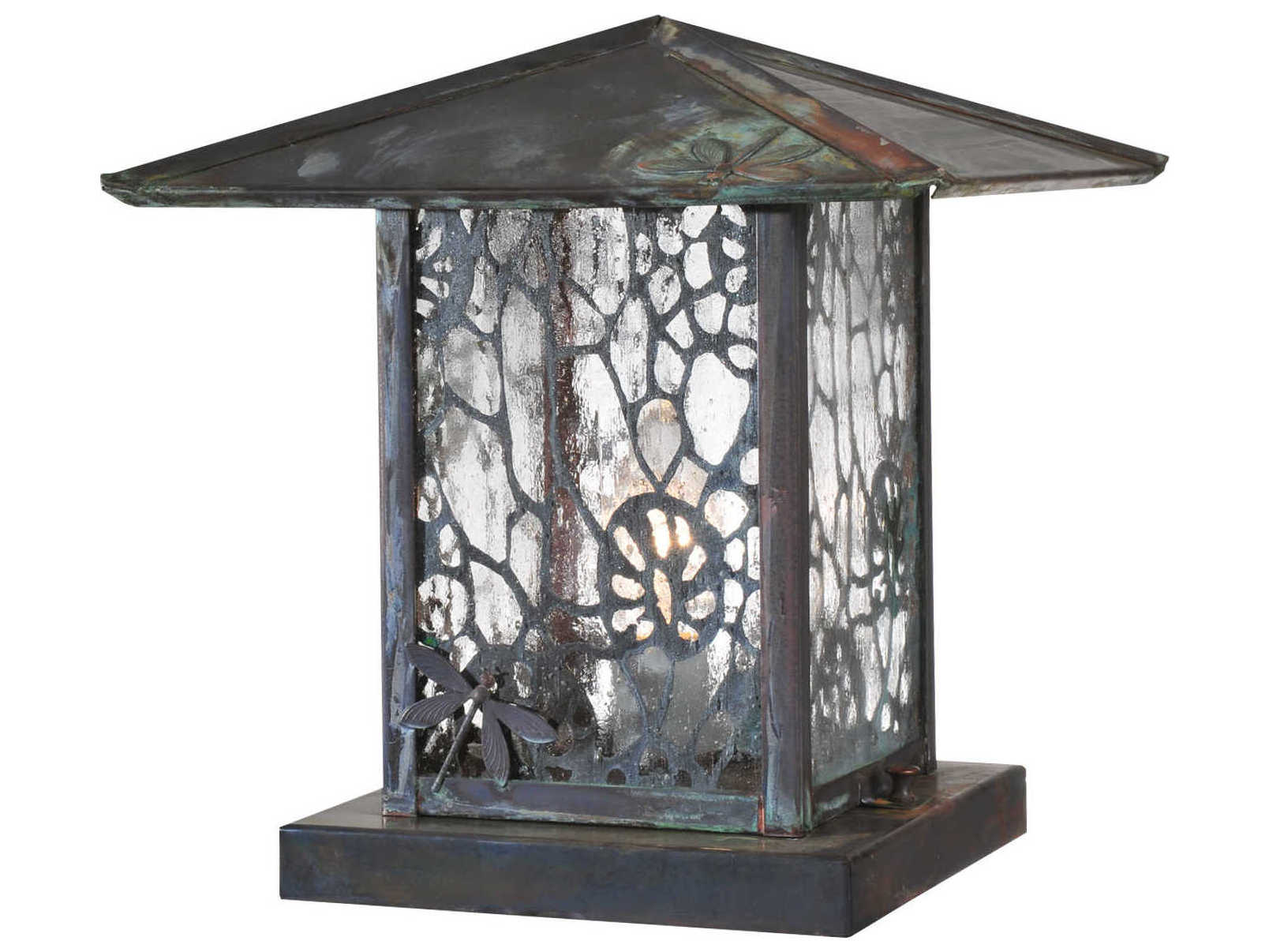 Meyda Seneca Lotus Leaf & Dragonfly Zasdy Vintage Copper Outdoor Pier Mount Light