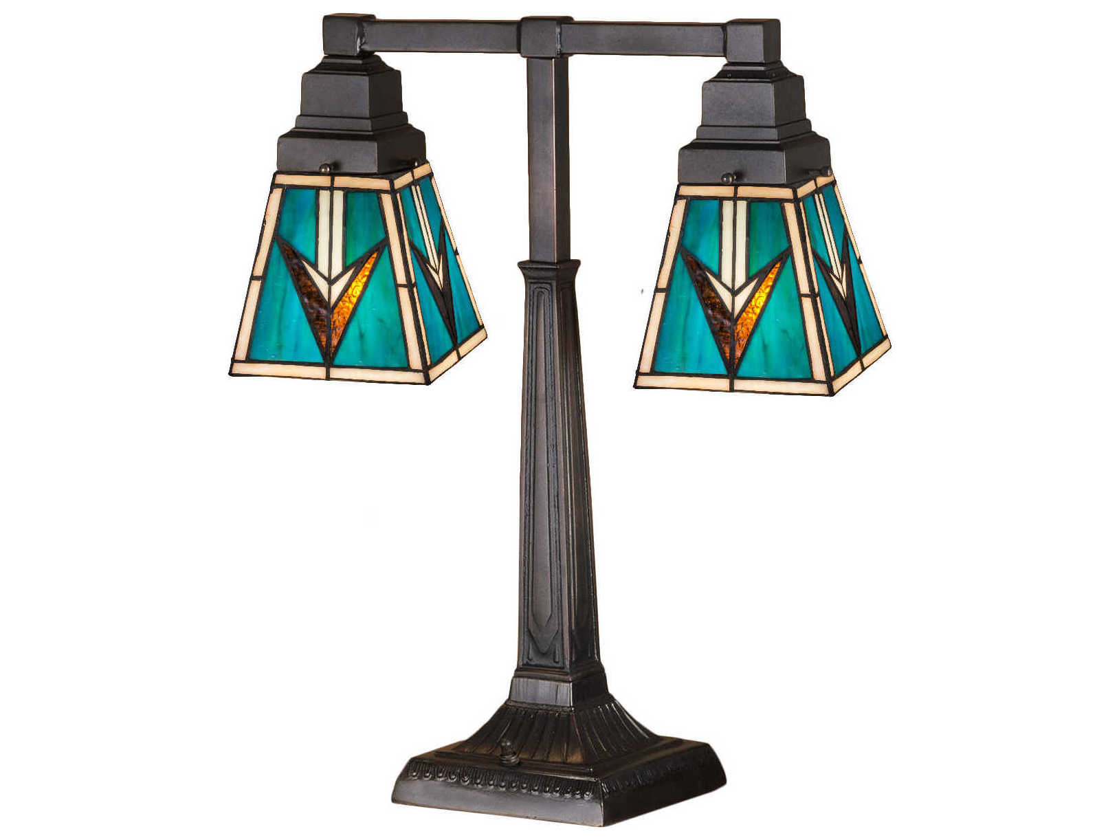 Meyda Valencia Mission 2 Arm Bronze Tiffany Table Lamp