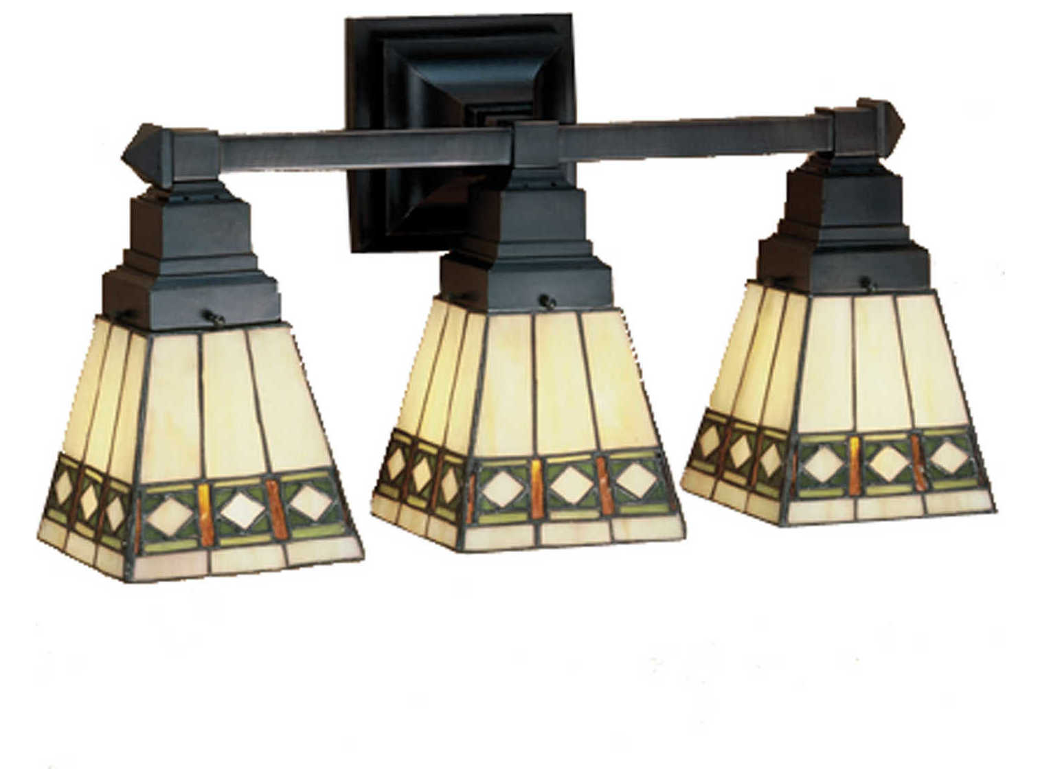 Meyda Mission 3-Light Bronze Tiffany Vanity Light