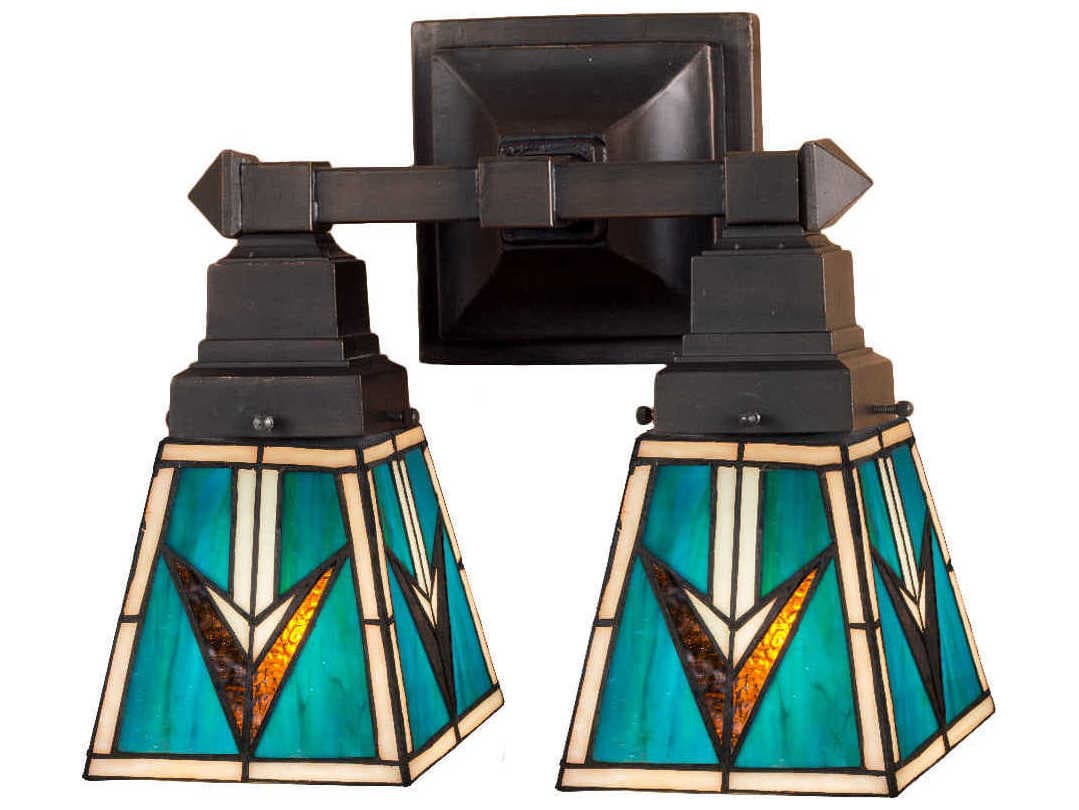 Meyda Mission 2-Light Bronze Glass Wall Sconce