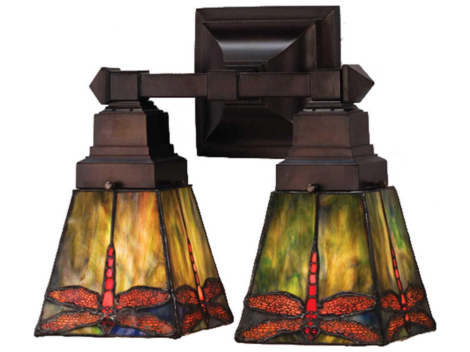 Meyda Mission 2-Light Bronze Tiffany Wall Sconce