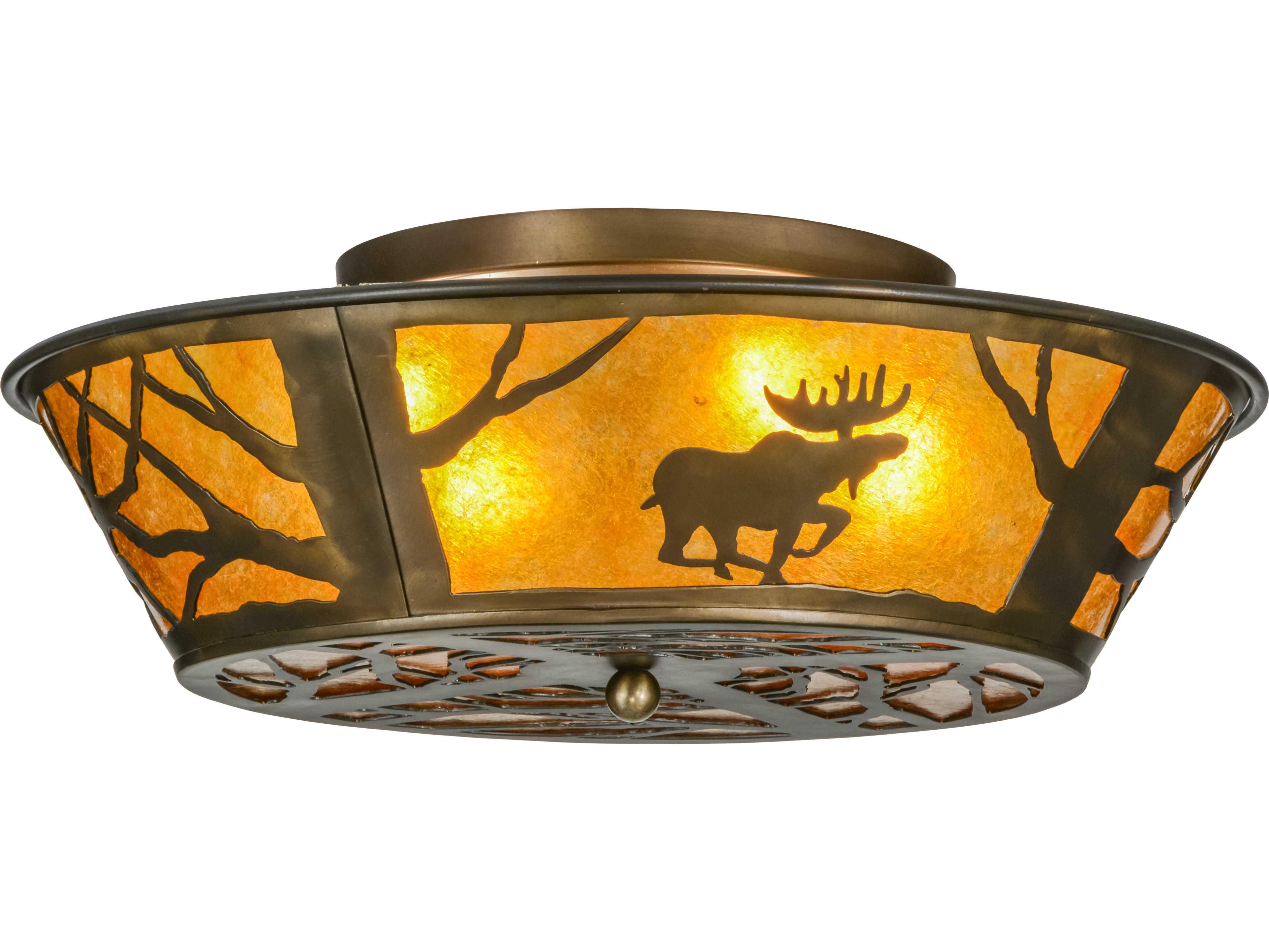 Meyda Moose At Dawn Antique Copper amber Flush Mount
