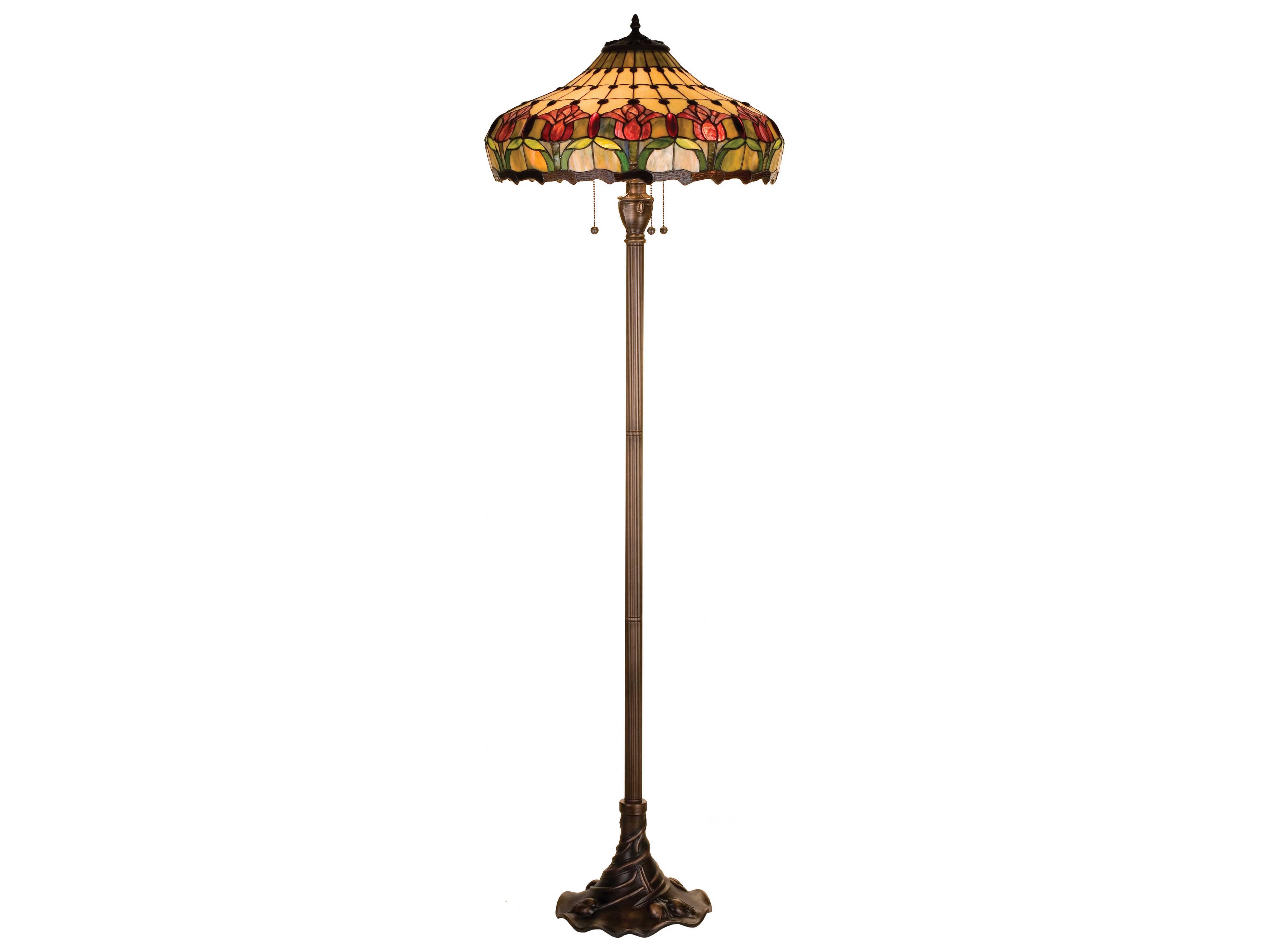 Meyda Colonial Tulip Bronze Glass Tiffany Floor Lamp