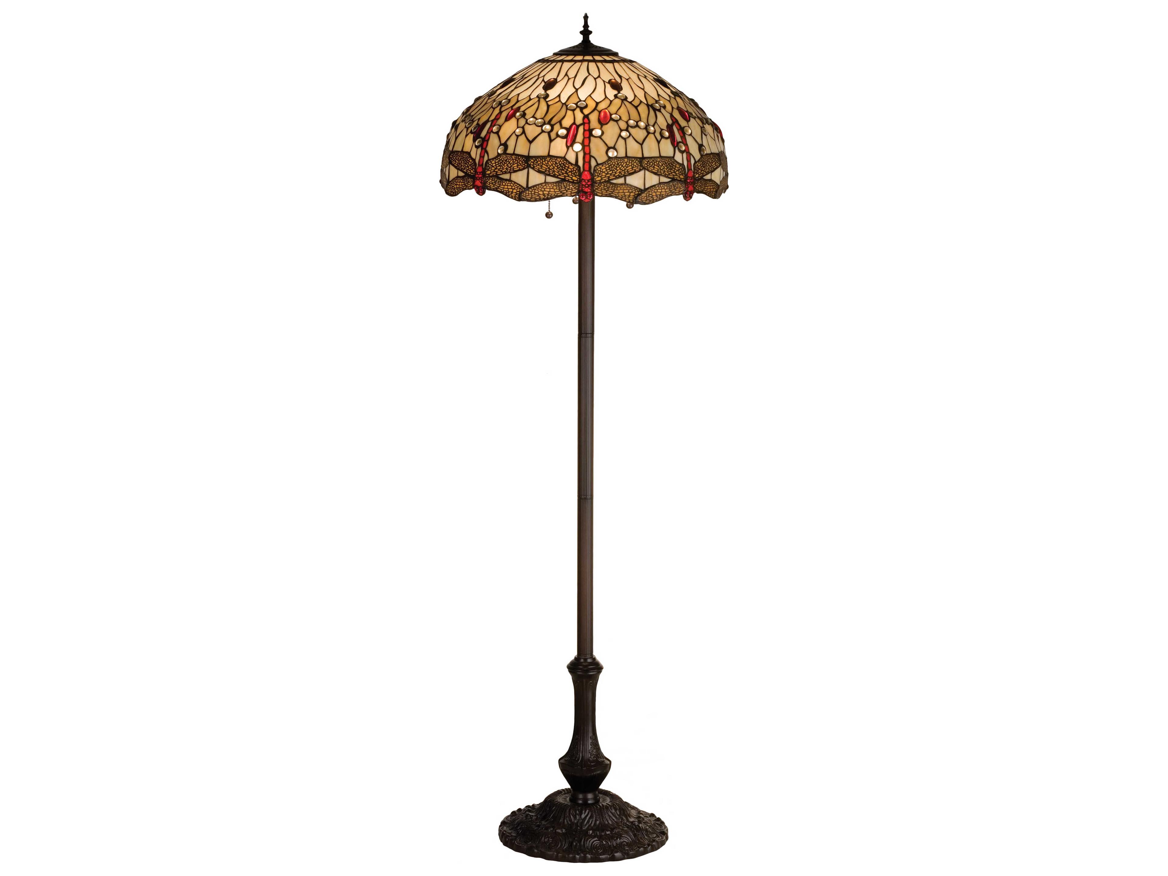 Meyda Hanginghead Dragonfly Brown Tiffany Floor Lamp