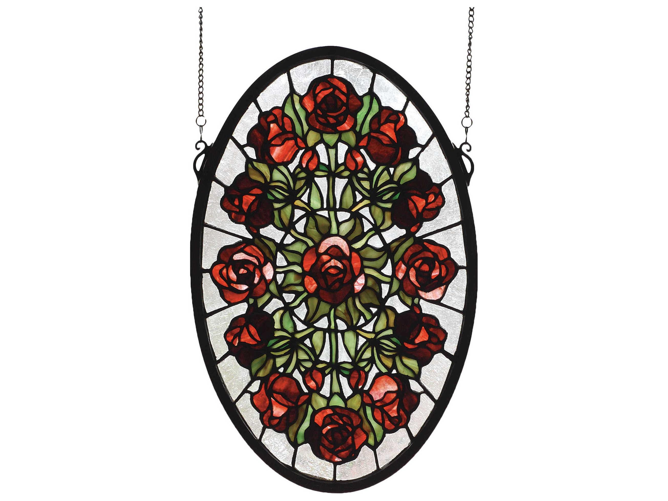 Meyda Oval Rose Garden Stained Glass Window