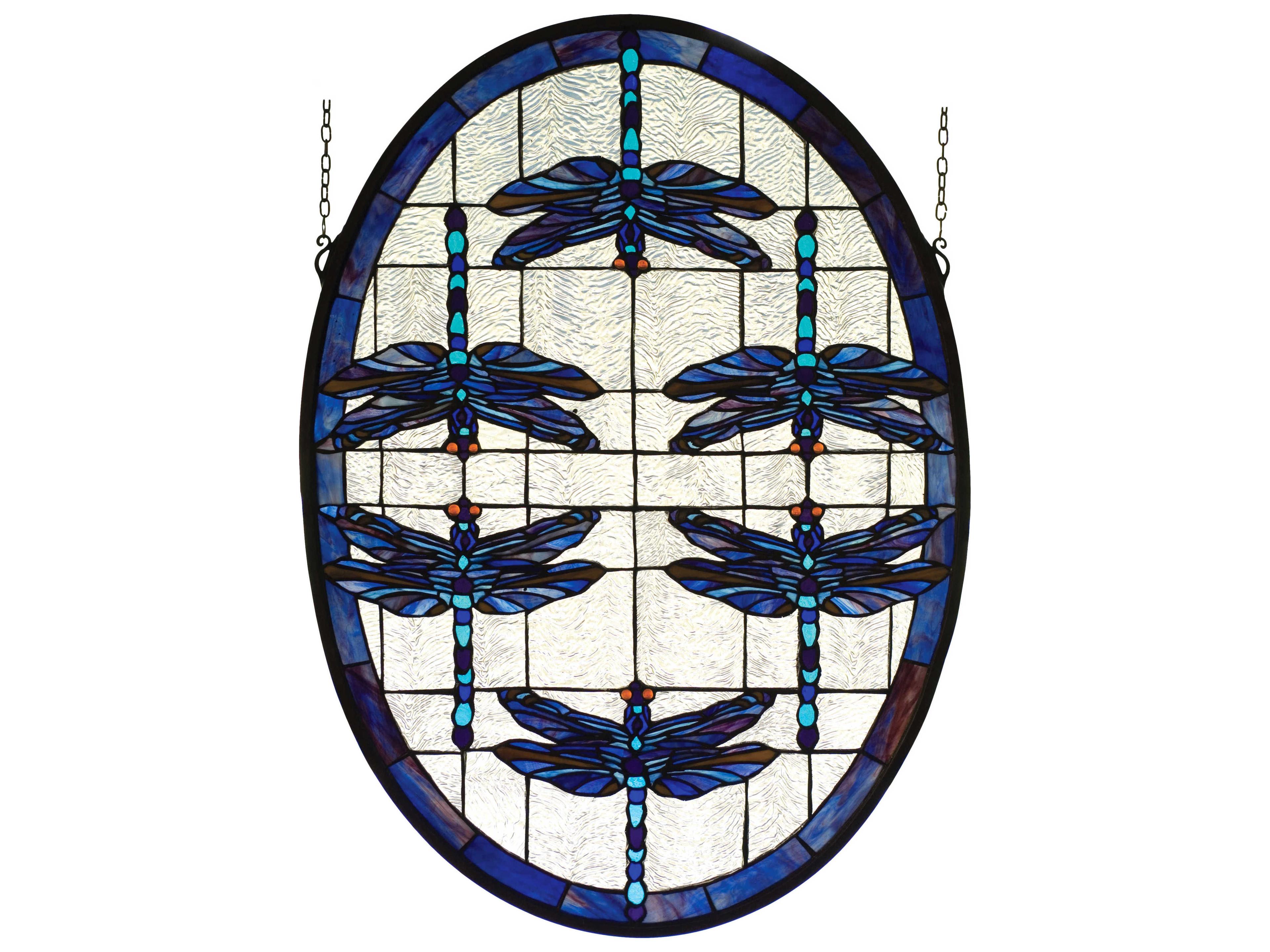 Meyda Dragonflies Oval Stained Glass Window