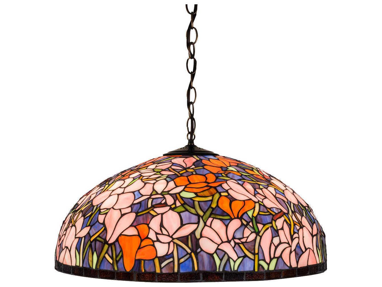 Meyda Nouveau 3-Light Bronze Tiffany Dome Geometric Pendant