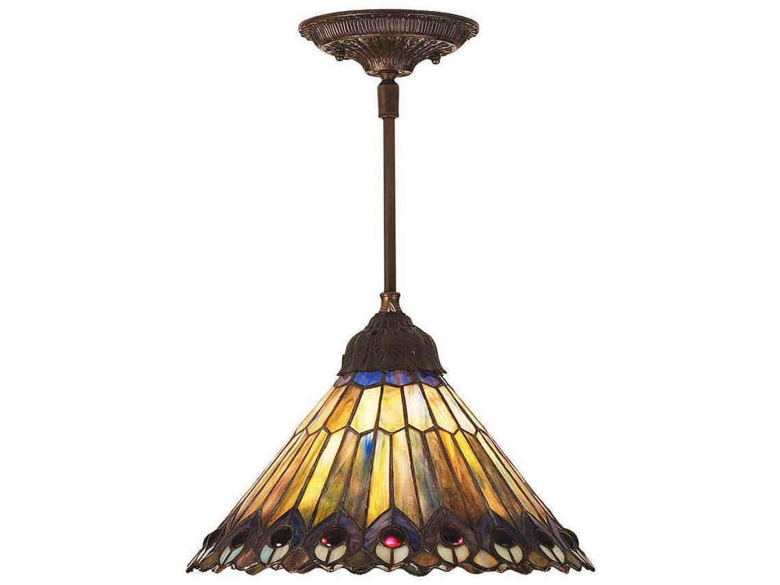 Meyda Tiffany Jeweled Peacock 1-Light Bronze Pendant